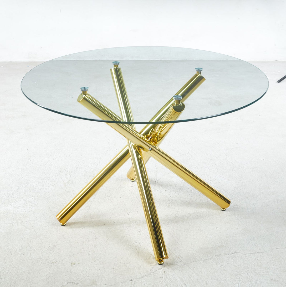 Golden Glass Top Dining Table with Metal Legs, Modern Space - Saving (47.24 × 47.24 × 29.53)