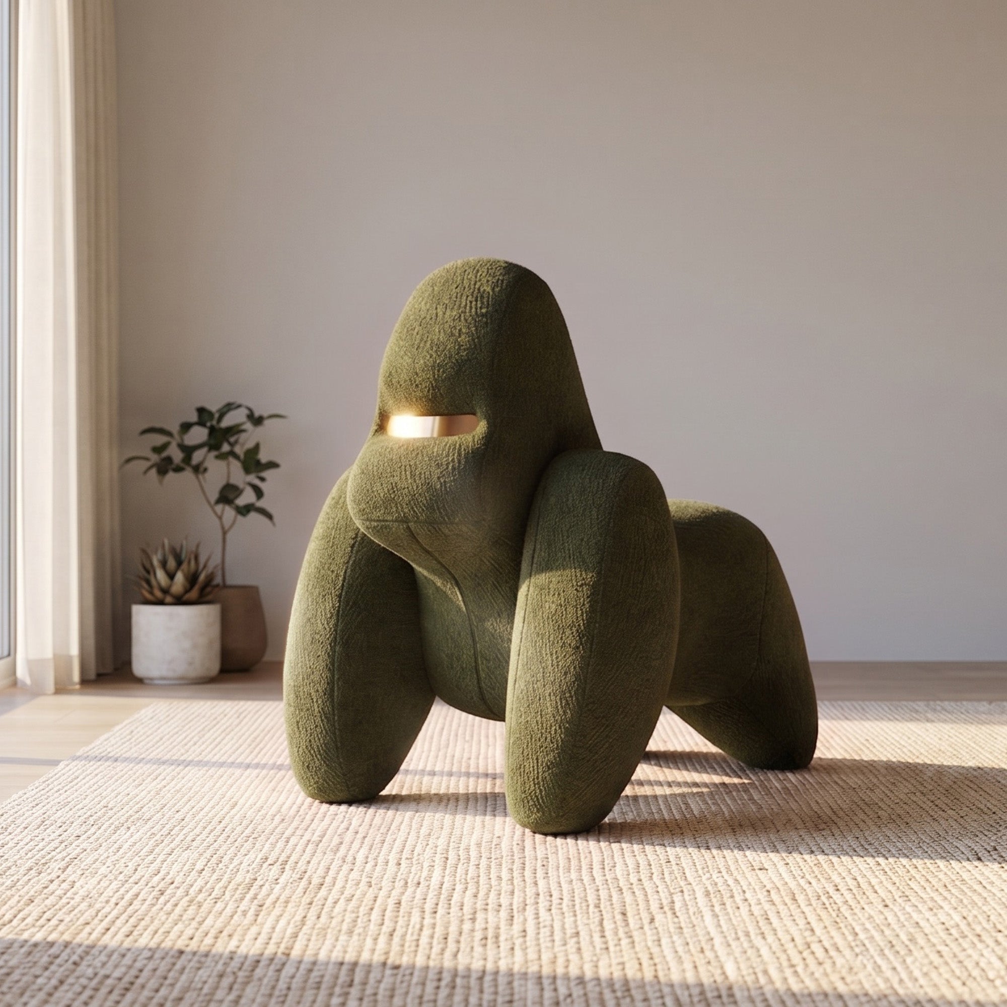 Unique sculptural shape for green gorilla chair in the living room