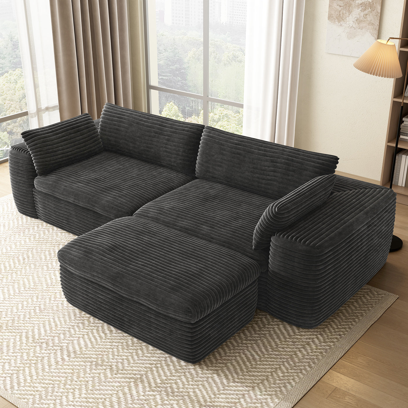 L shape Modular Sectional Sofa, Compressed Sectional Sofa, Compressed Sofa Couch Space-Efficient Design-Grey