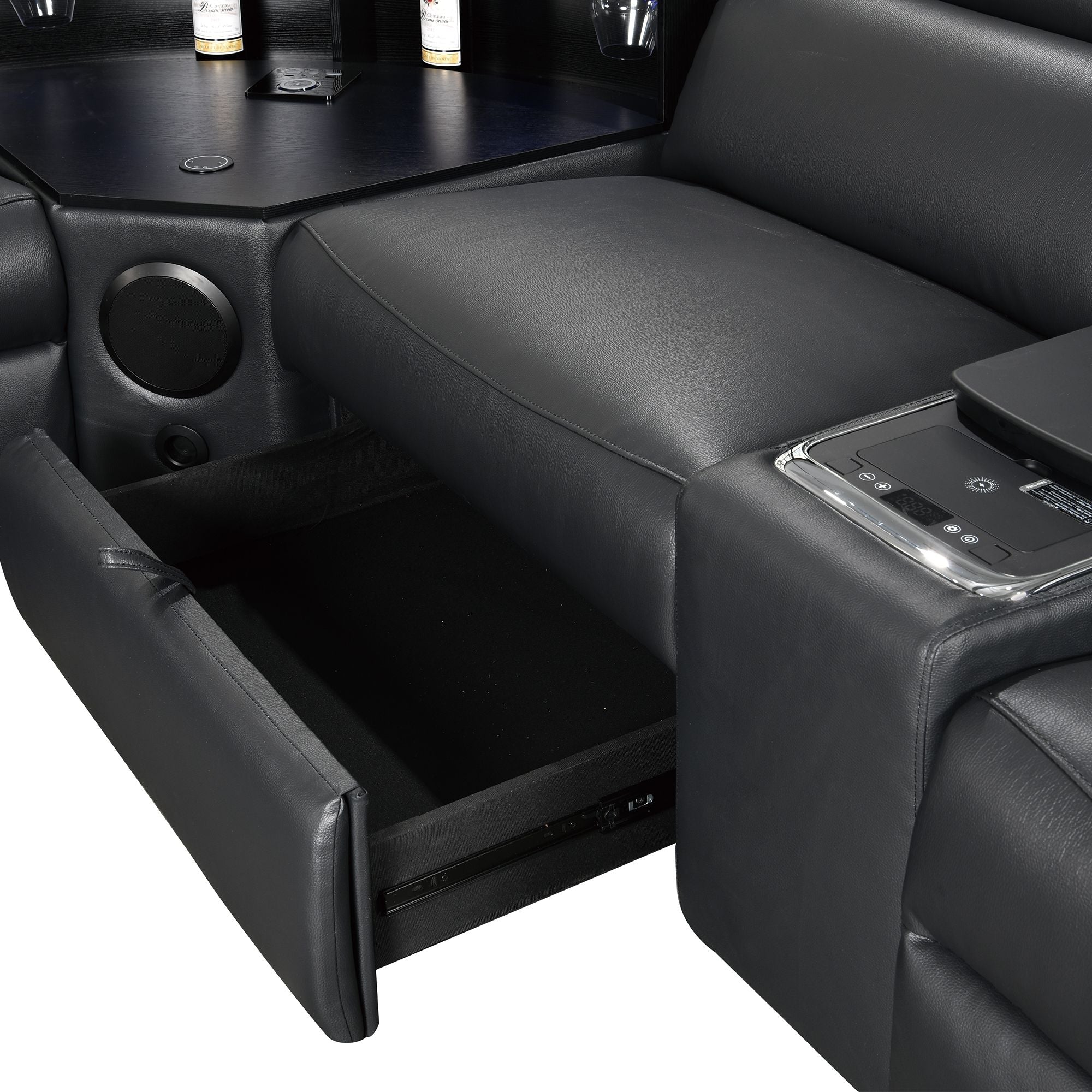 Power Recliner Air Leather Sectional MC3028A Black