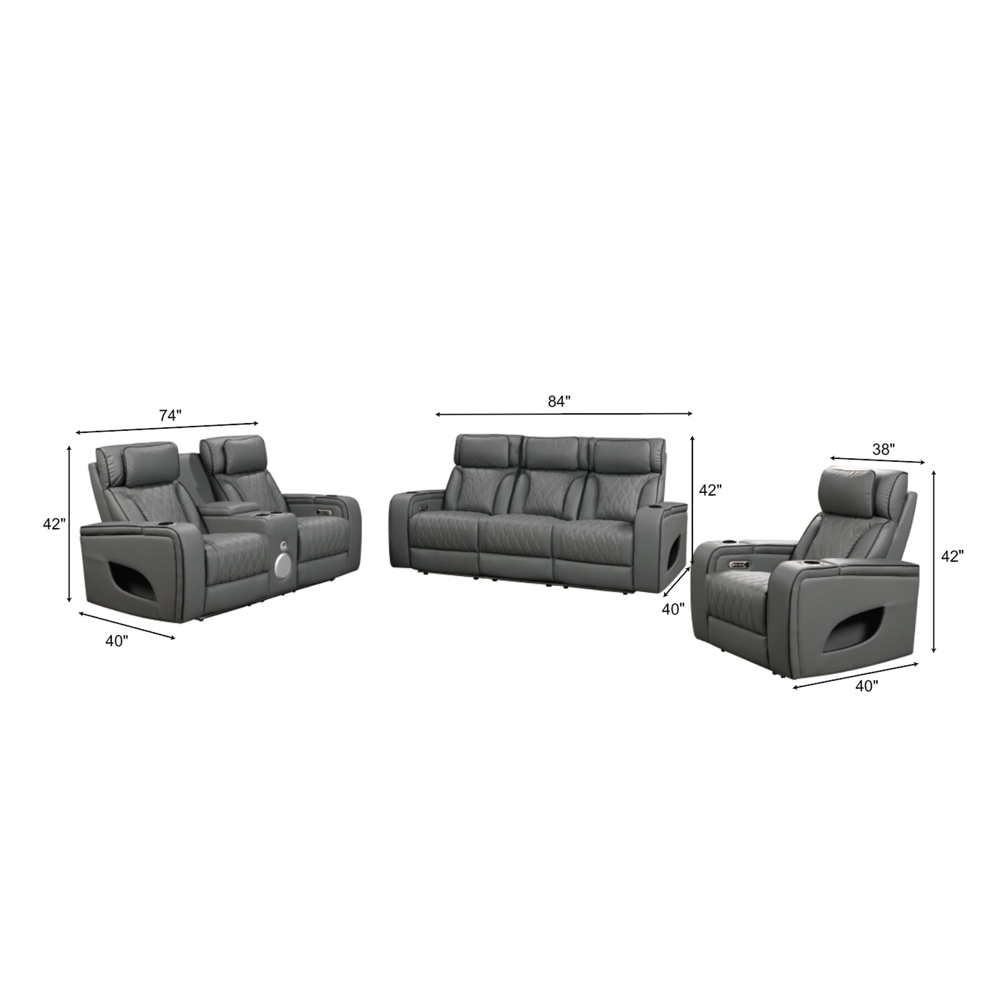 Power Recliner Sofa & Loveseat & Chair MR2953 Gray