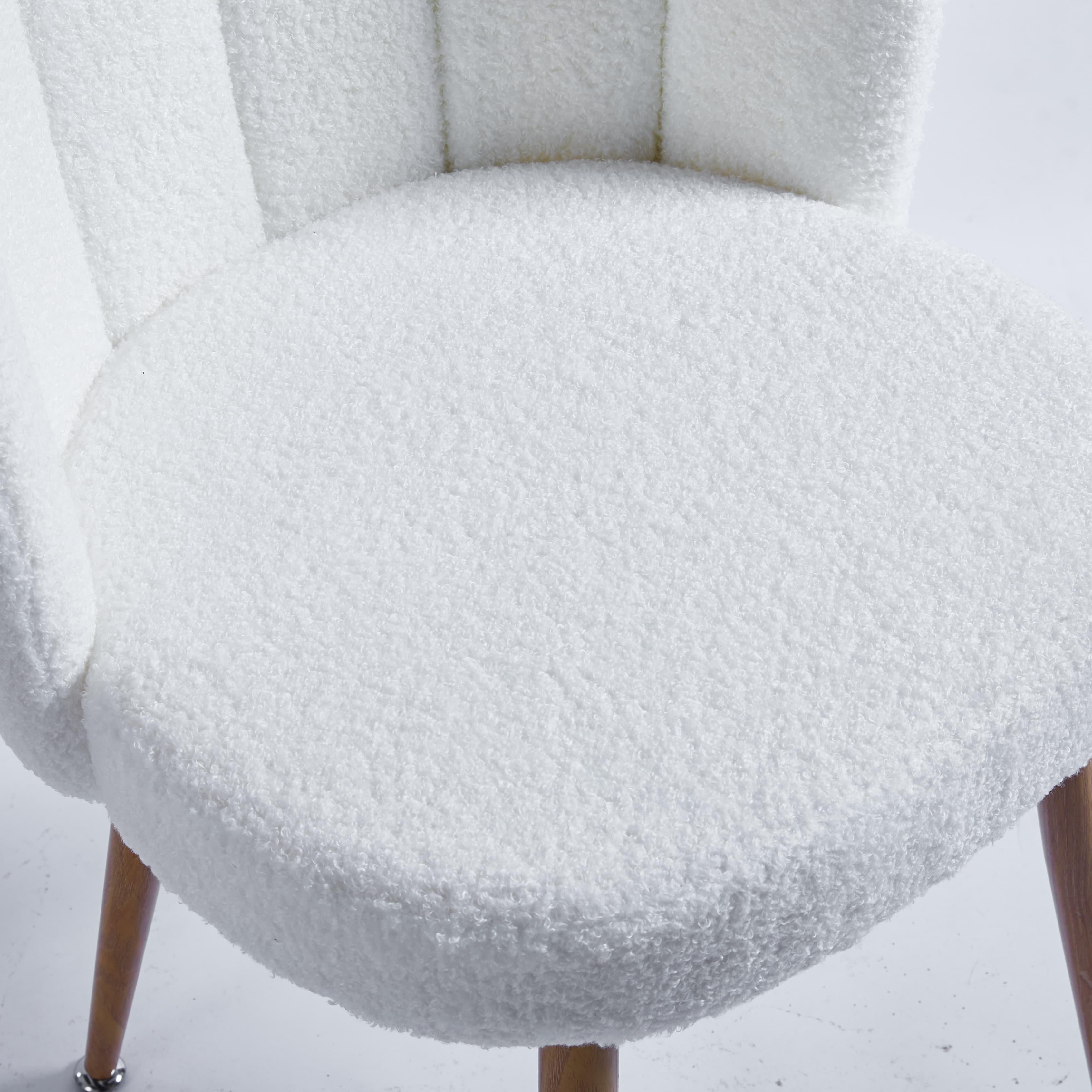 Modern White Dining Chairs - Iron Tube Wood-Color Legs, Shorthair Cushions 2pCS/CTN