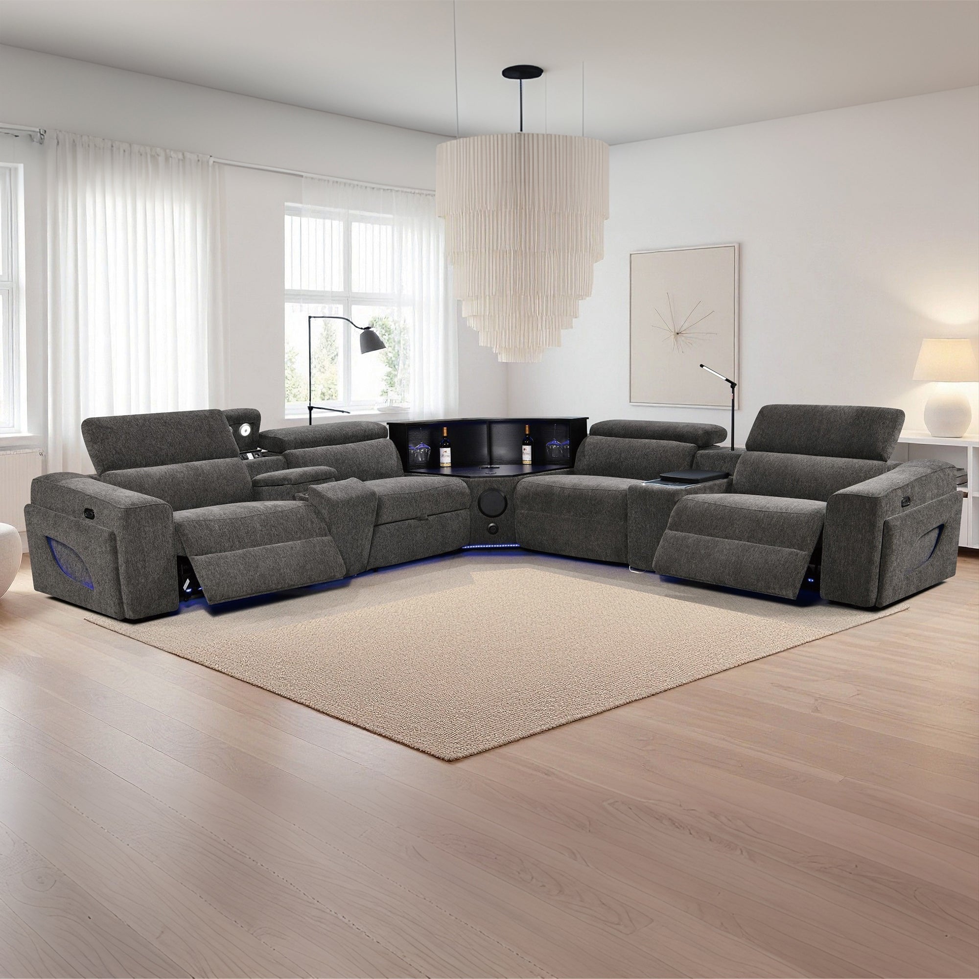 Power Recliner Fabric Sectional MC3028 Dark Gray