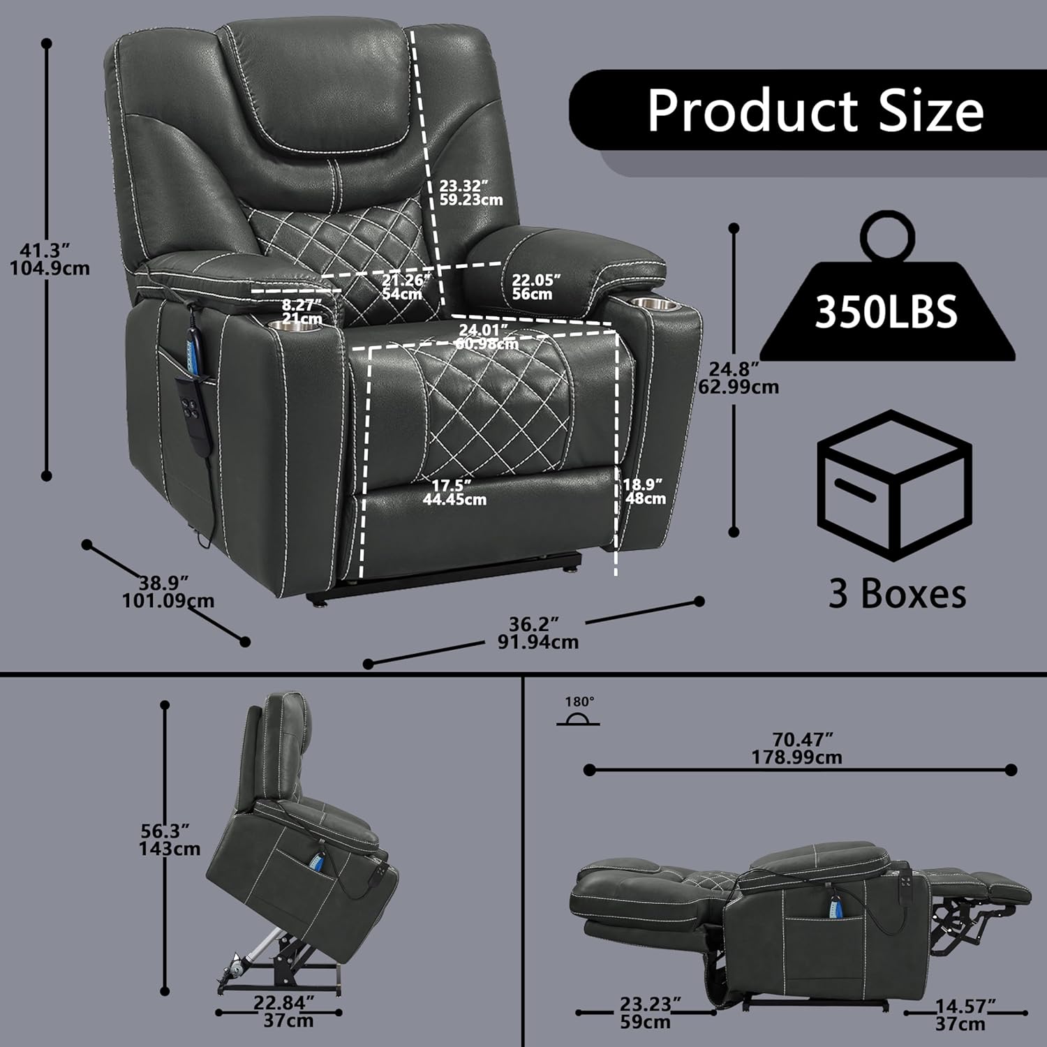 Massage Lift Chair Grey