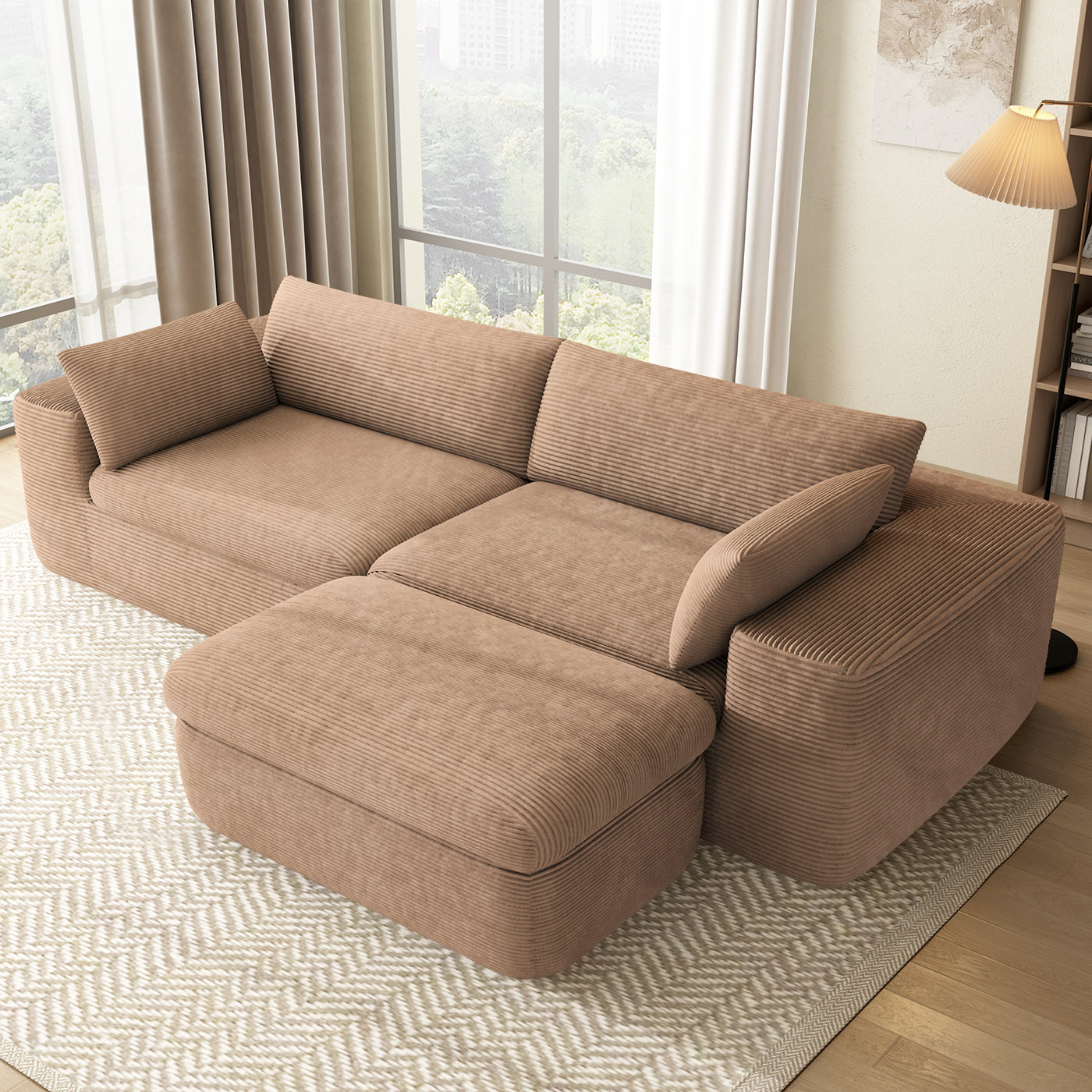 L shape Modular Sectional Sofa, Compressed Sectional Sofa, Compressed Sofa Couch Space-Efficient Design-Camel