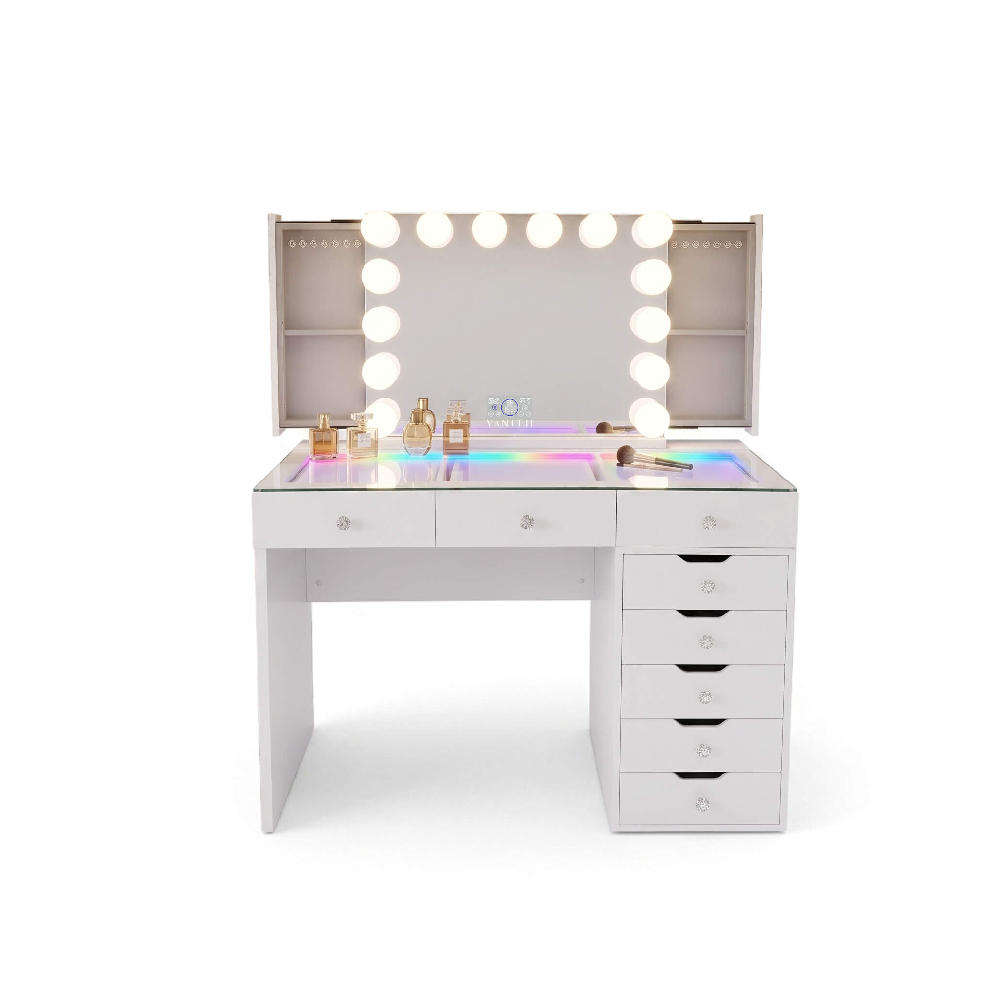 VANITII Diana 8 Storage Drawers Vanity Desk Set -Mirror with Jewelry Organizer