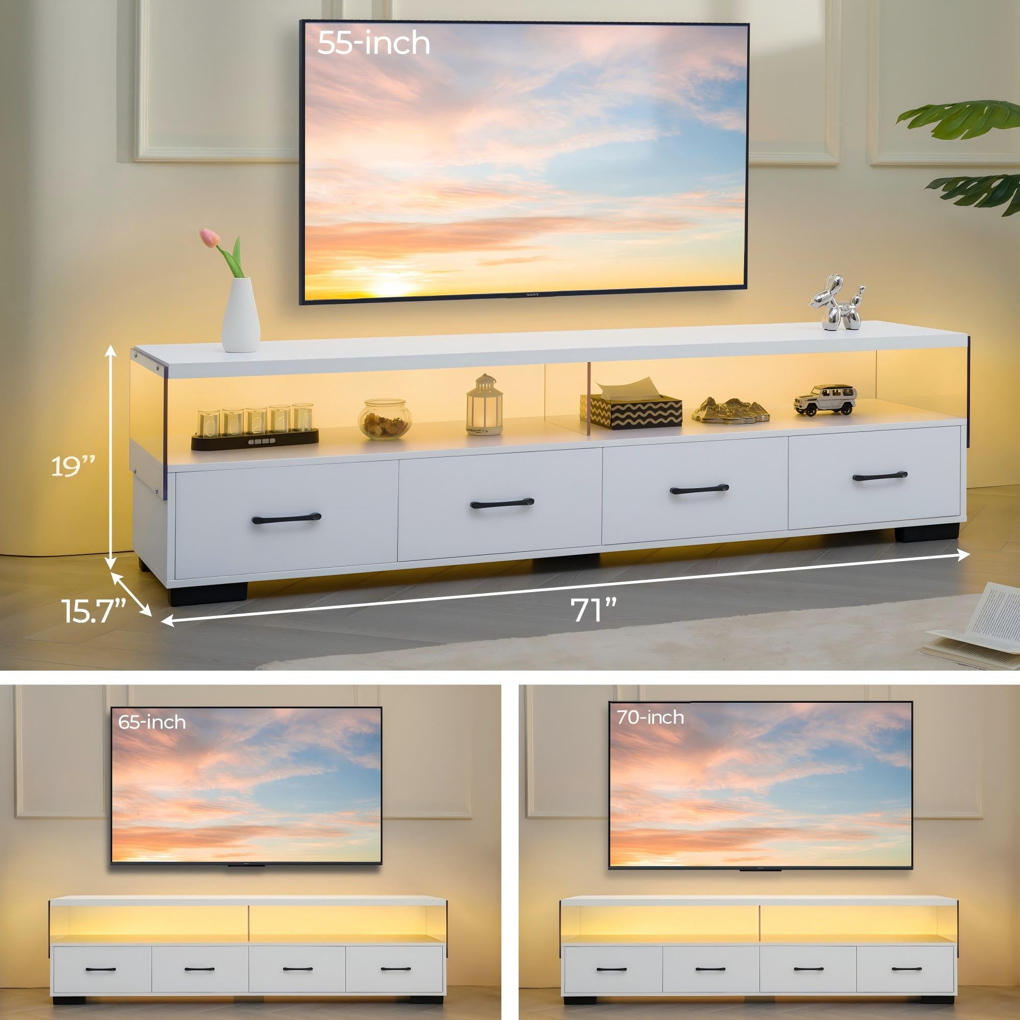 4-Drawer TV Stand for TV's up to 80" Flat Screen Cabinet Door Living Room Storage Entertainment Center