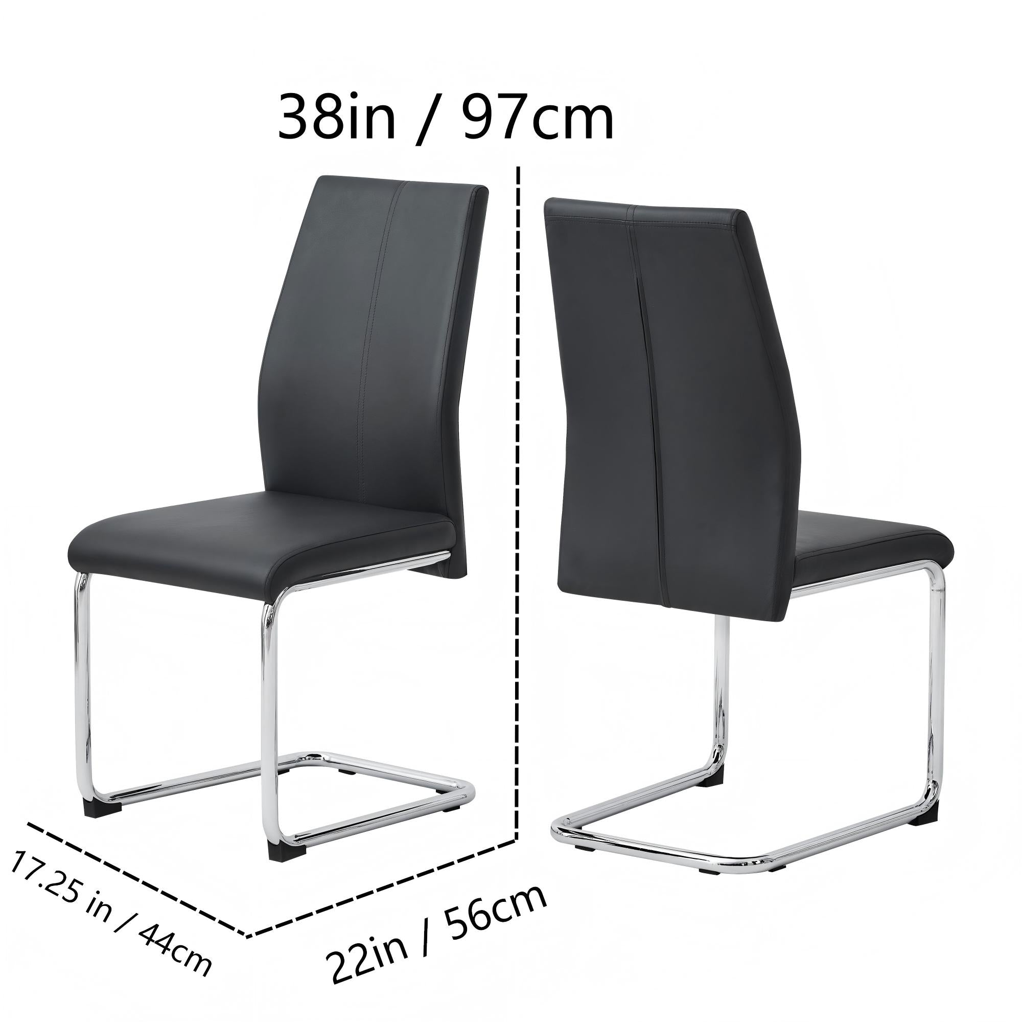 Black Leather Chrome Metal and Foam Dining Chairs