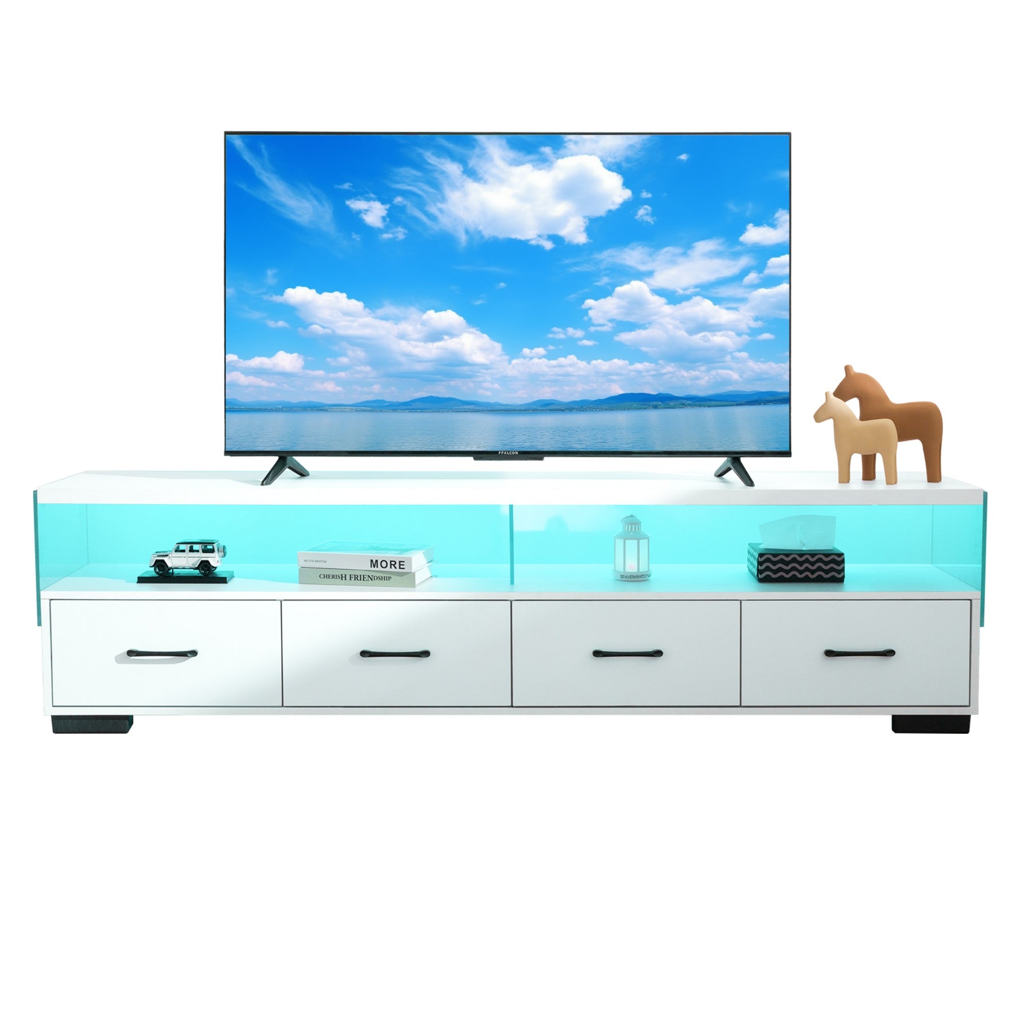 4-Drawer TV Stand for TV's up to 80" Flat Screen Cabinet Door Living Room Storage Entertainment Center