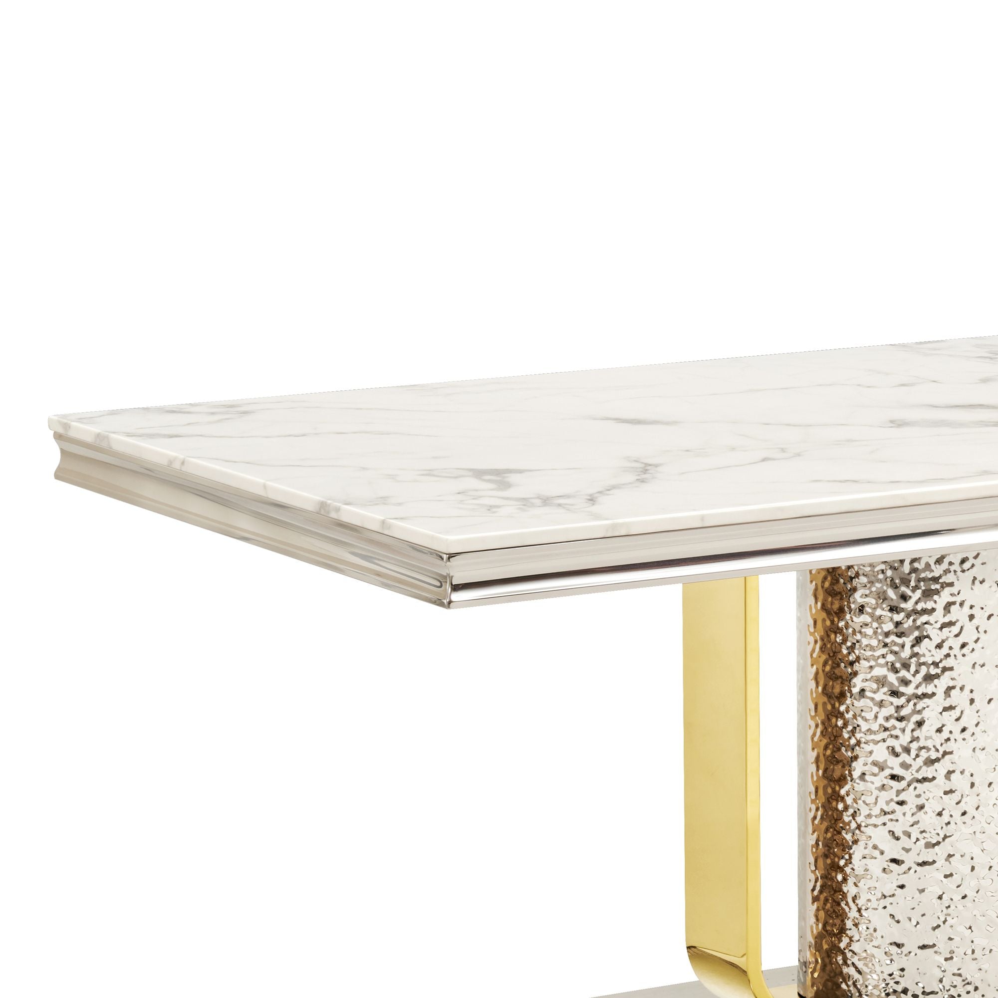 Sleek white aitificial marble top with natural-looking veining, scratch-resistant and easy to clean.