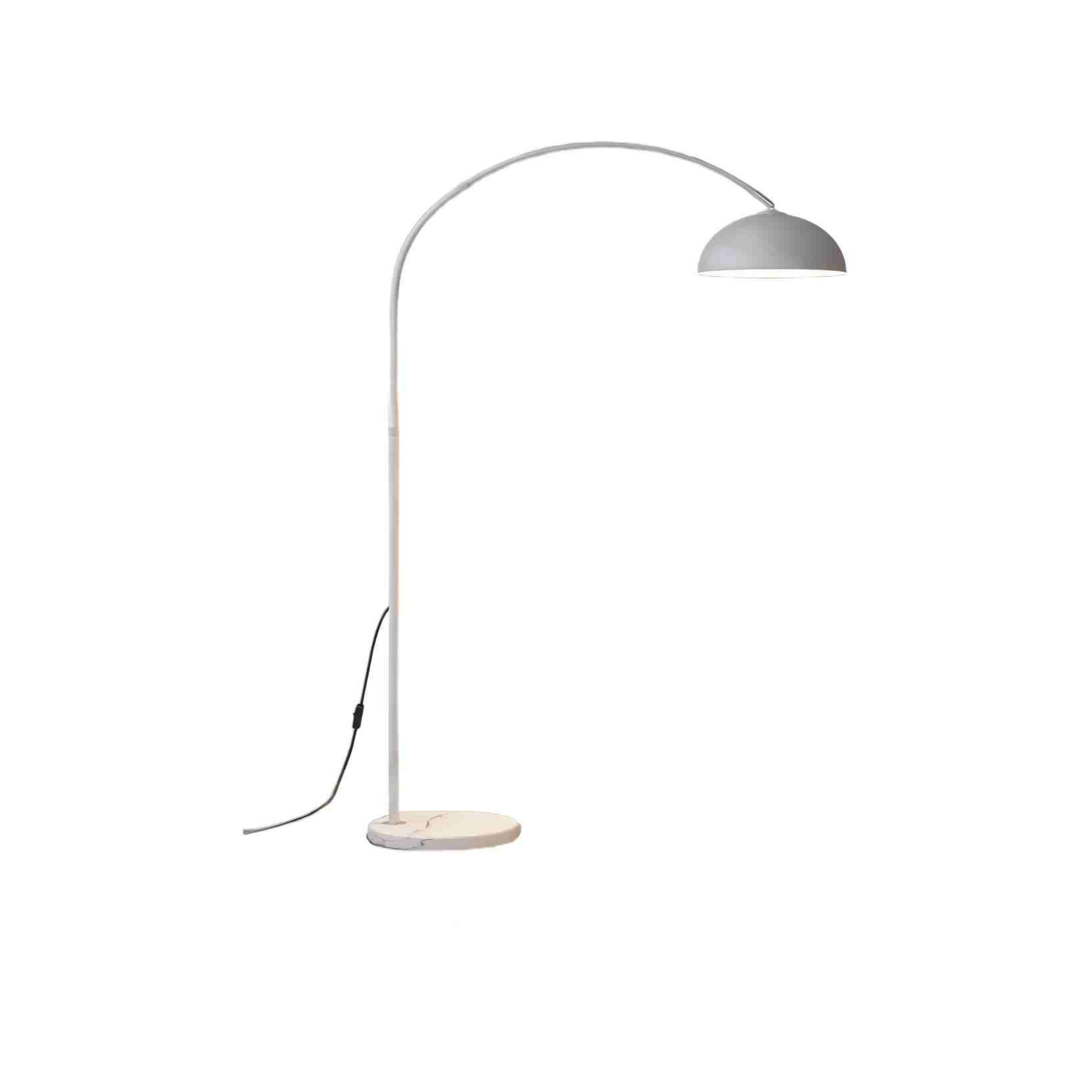 White Arc Floor Lamp: Soft-globe Nordic style for living rooms and bedrooms.