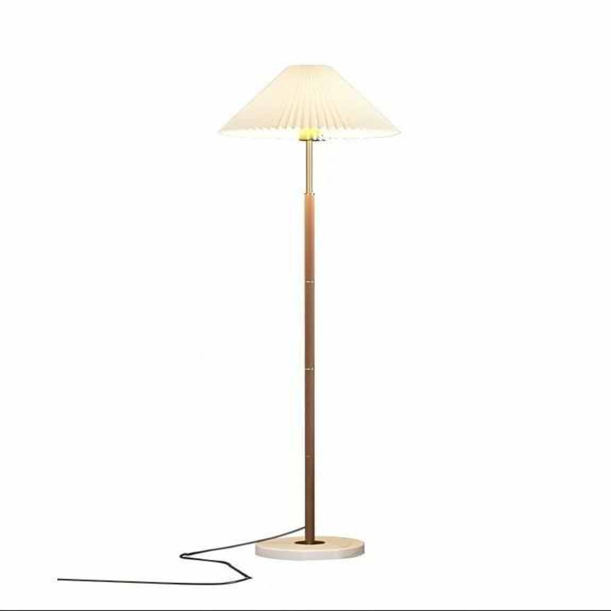 Wood & Gold Pleated Floor Lamp – retro-chic standing light, fits modern or mid-century spaces.