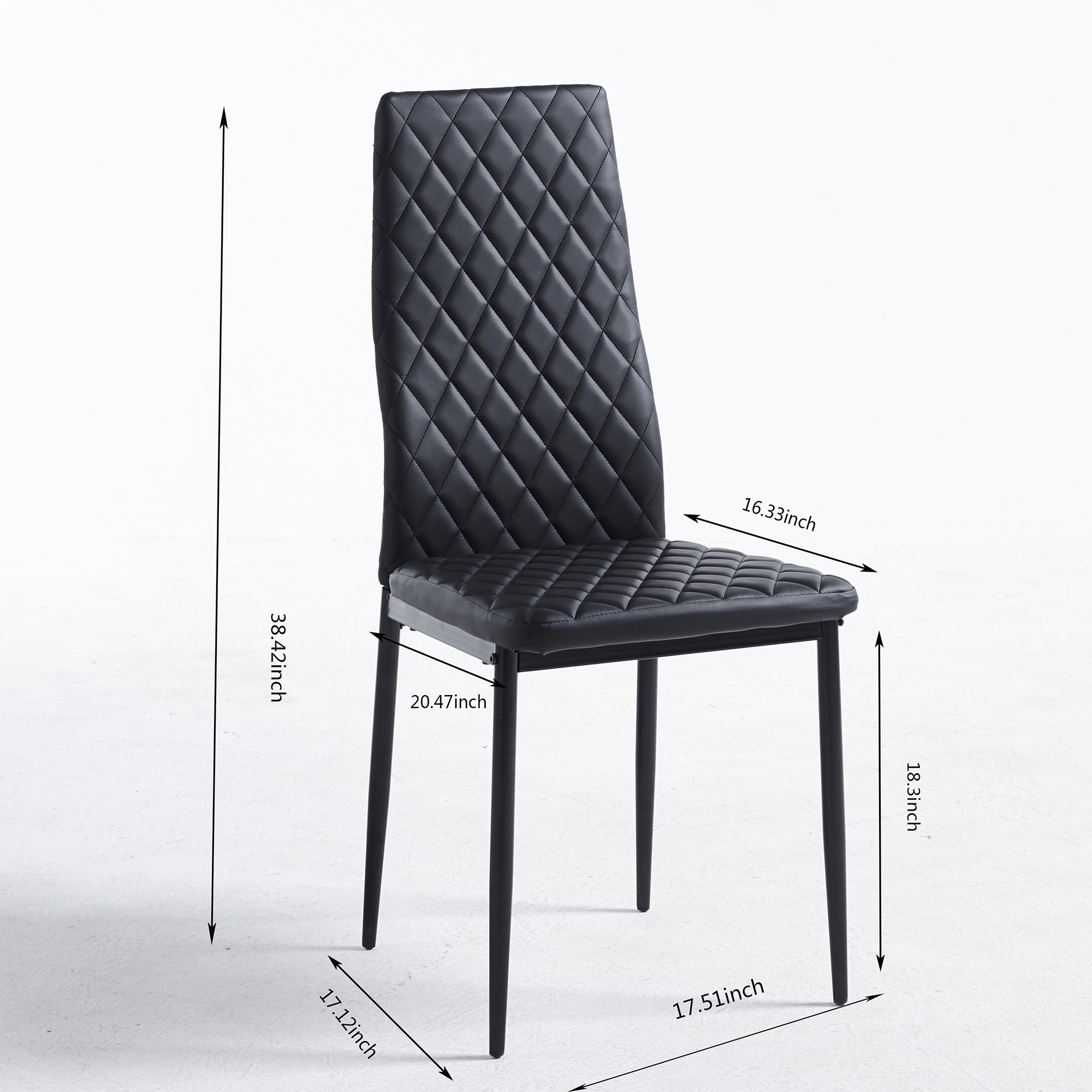 Black Quilted High-Back Dining Chairs  - Black Legs