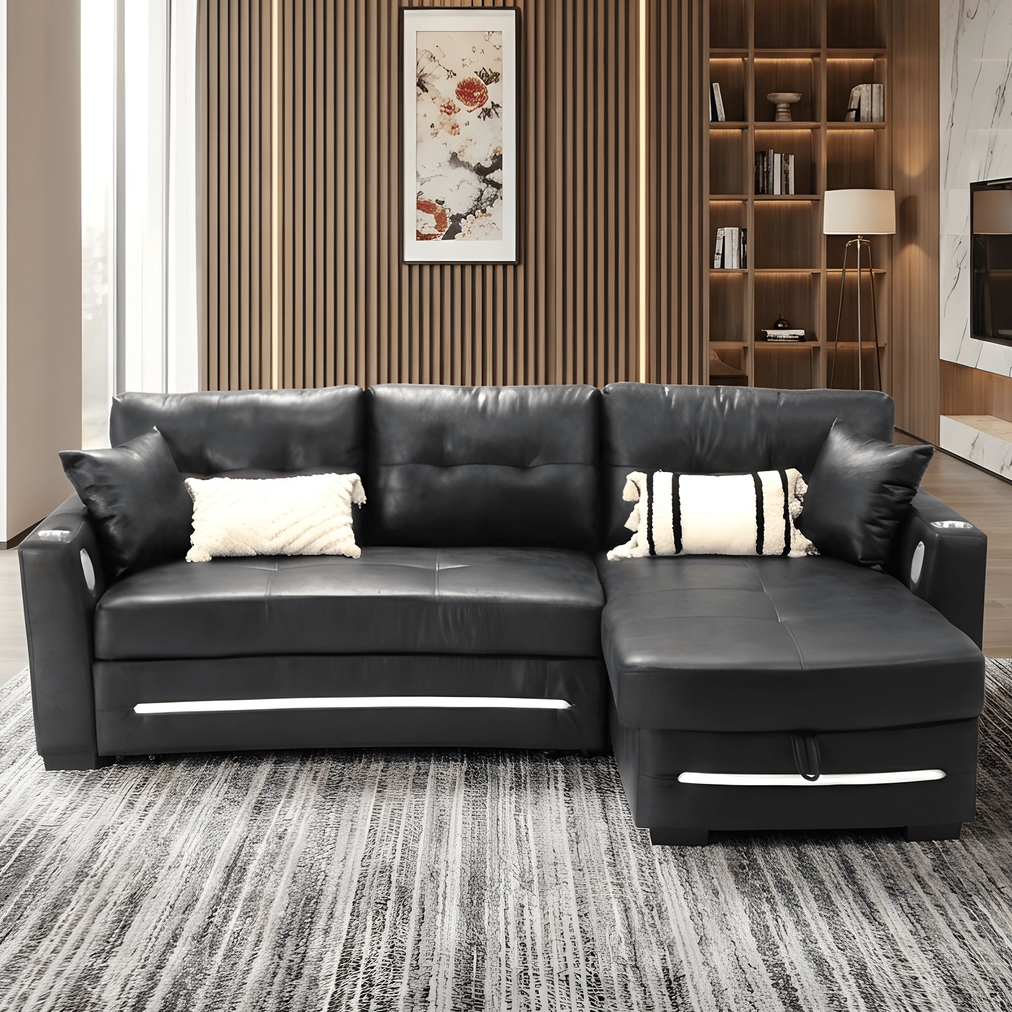 L-Shape sofa with storage and Pull-out bed-1369 R&L