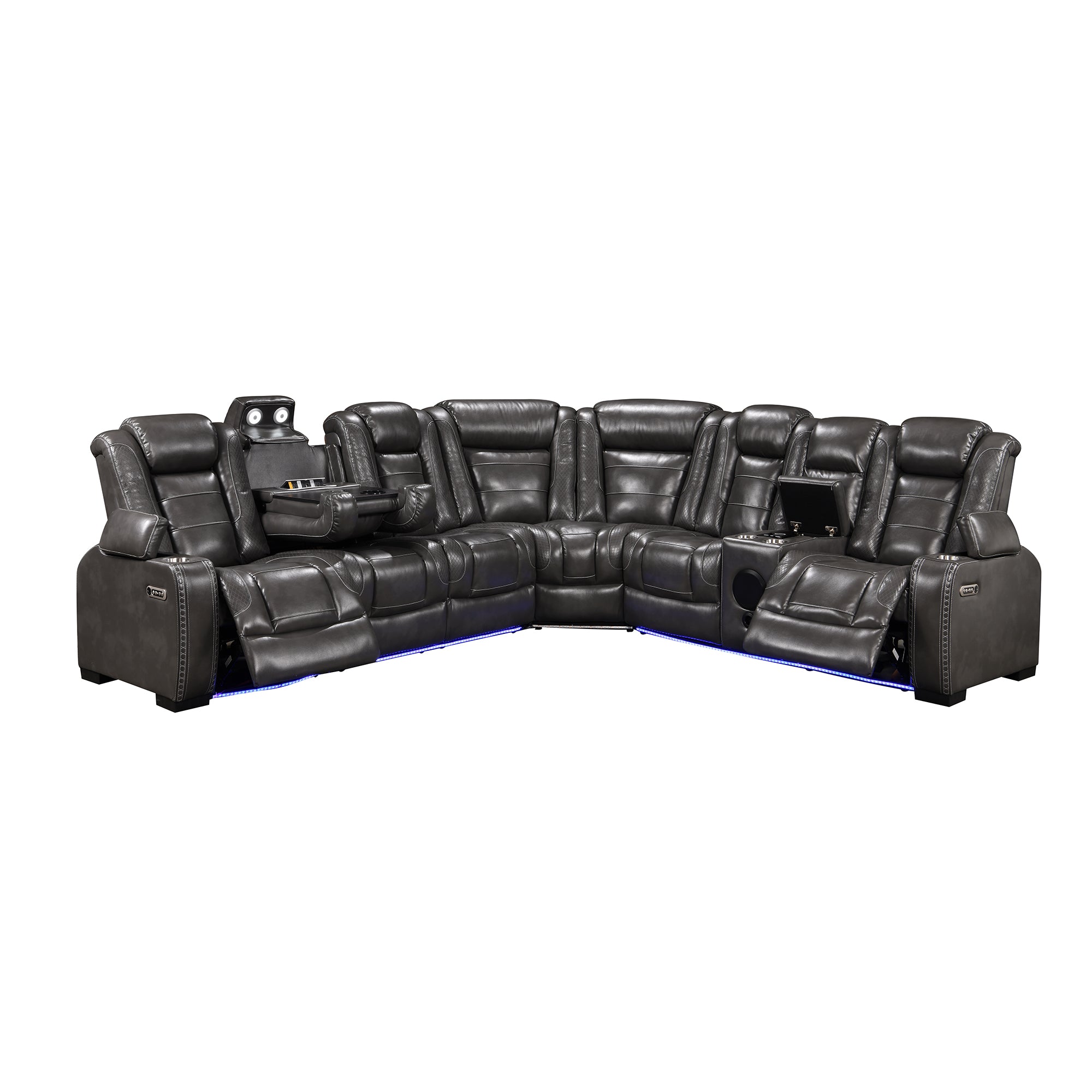 Gray Power Recliner Sectional Sofa Set