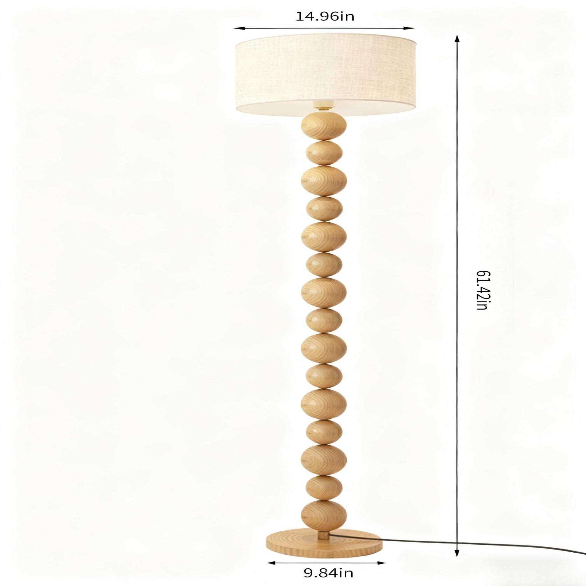 Wooden Ball String Floor Lamp, Iron Transfer Stand, Linen Shade, Japanese Wood Style Warm Light
