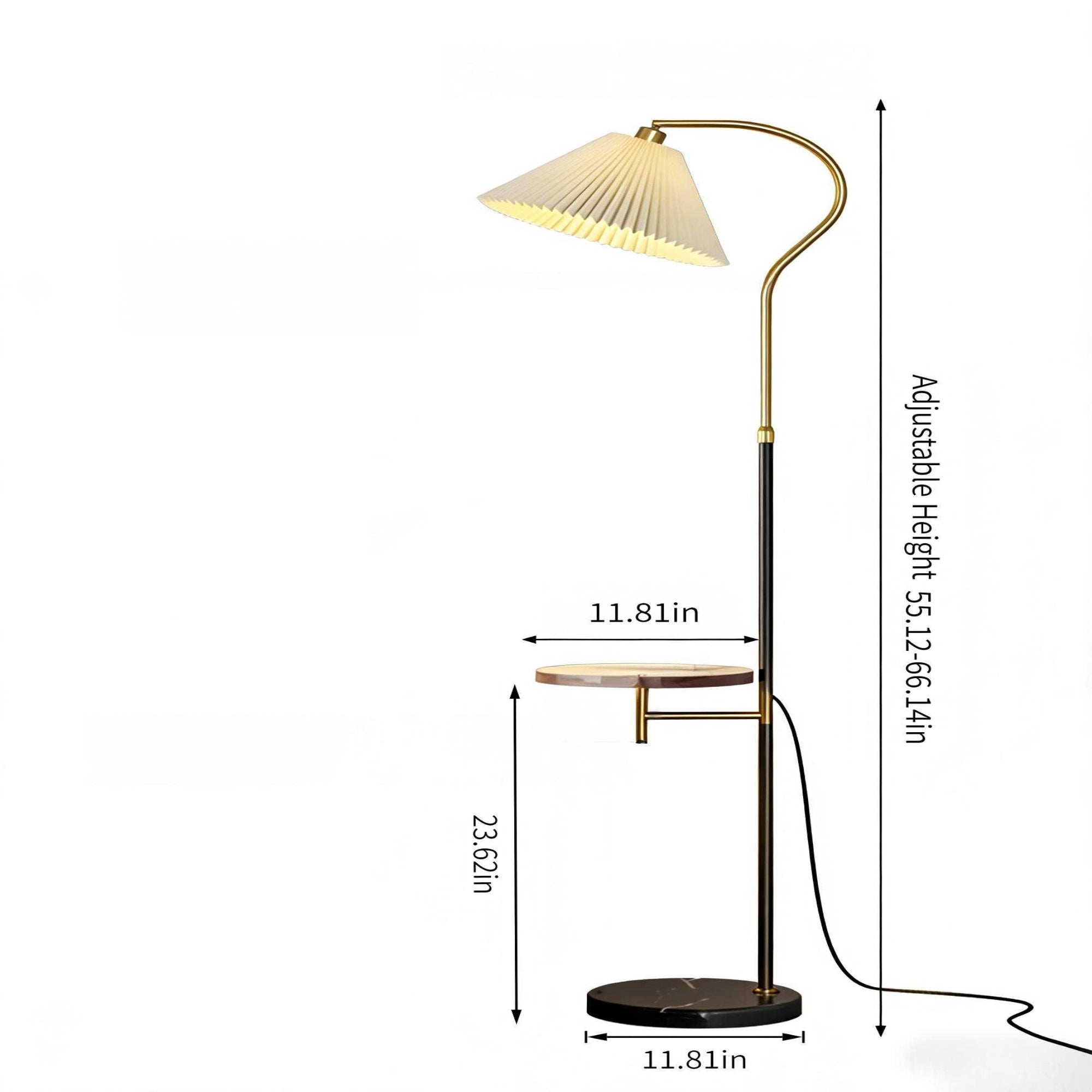 Gold-Black Adjustable Floor Lamp with Marble Side Table - 2-in-1 Light & Storage