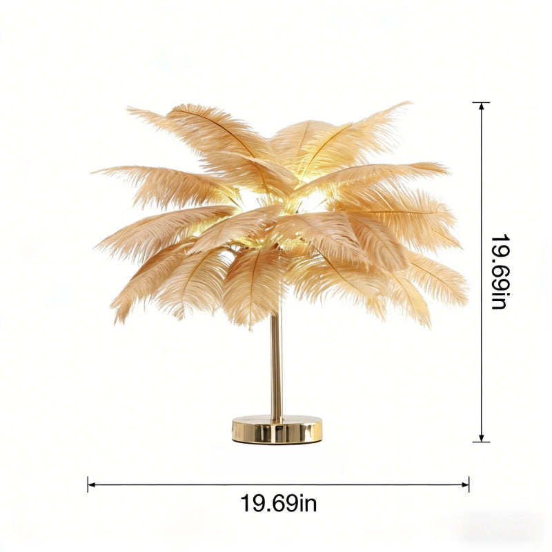 Feather Table Lamp, 3-Color Light, Metal Base, Romantic Ambient Lighting