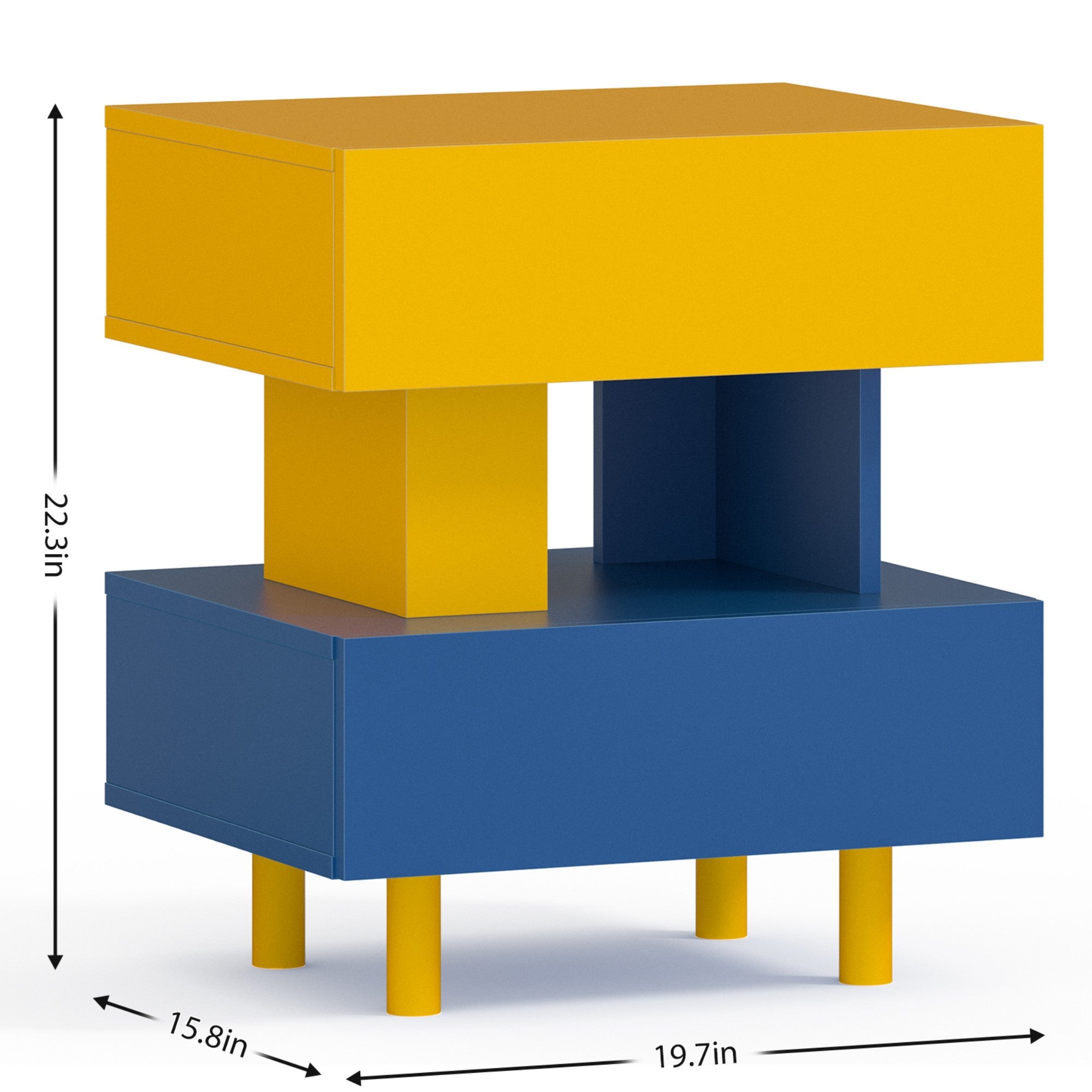Modern Nightstand End Side Table with Large Storage Space Bedside Table for Bedroom Living Room and Playroom (Yellow+Blue)