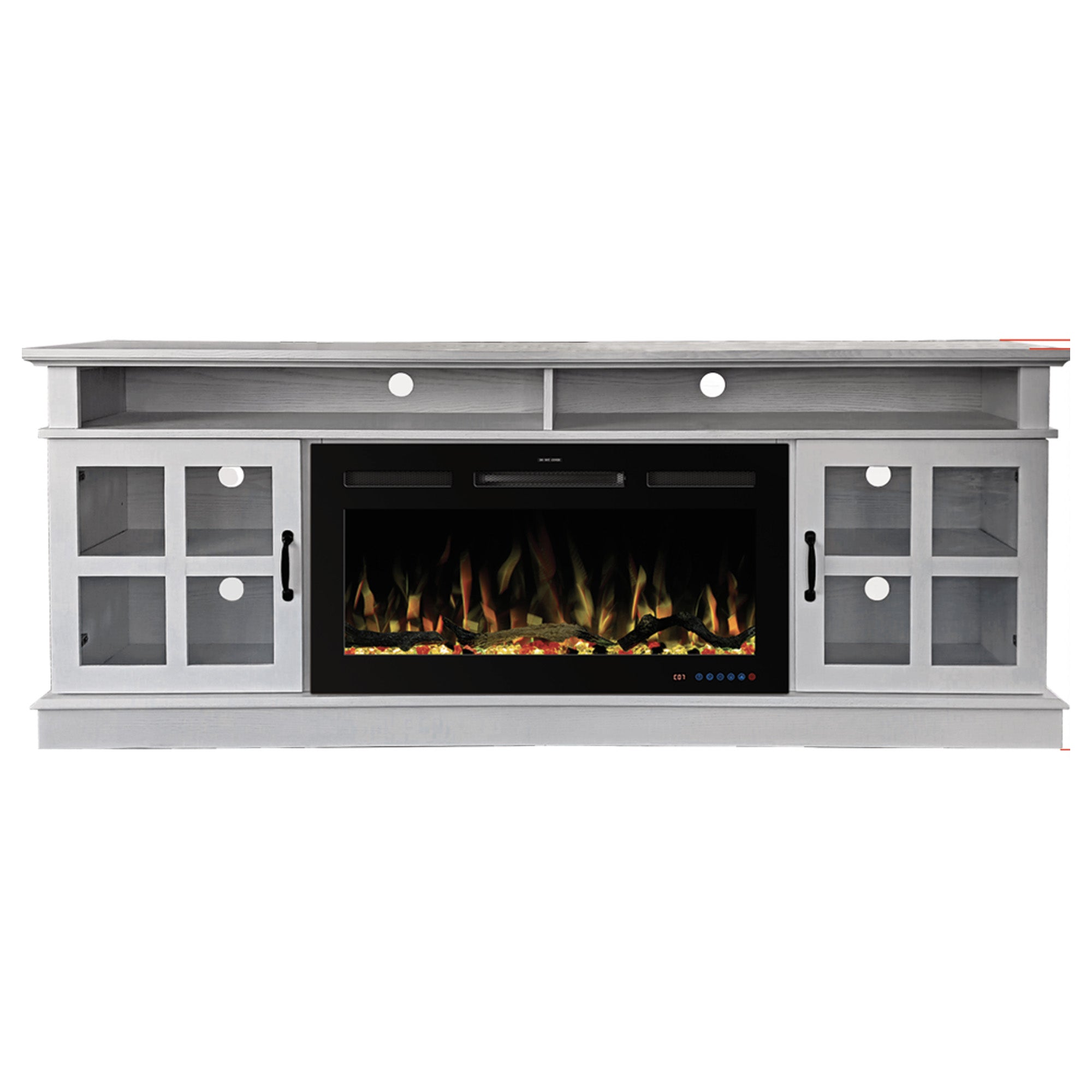 72” White Ash Wood Veneer Fireplace TV Stand with Bluetooth