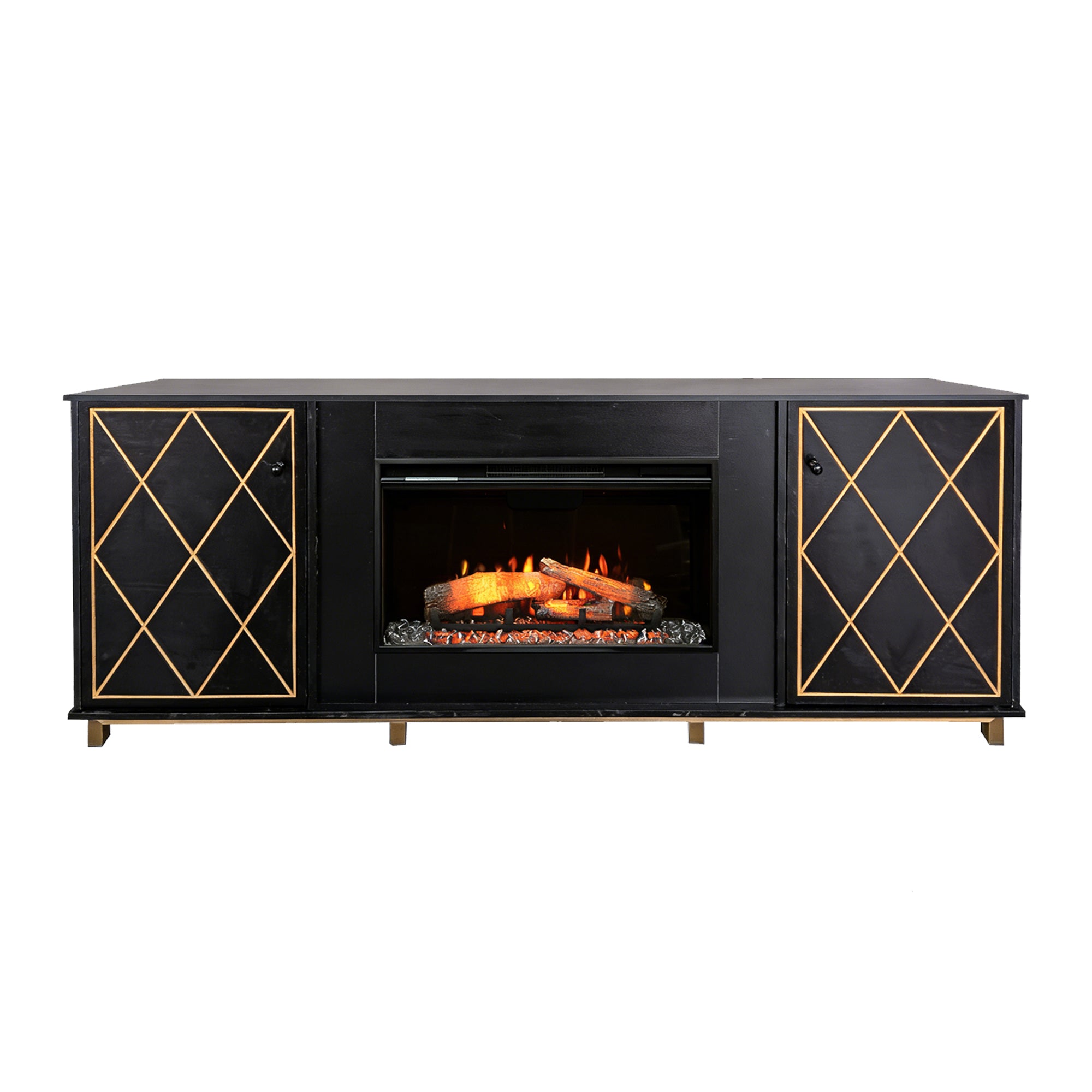 Black Melamine Veneer Fireplace TV stand with Bluetooth