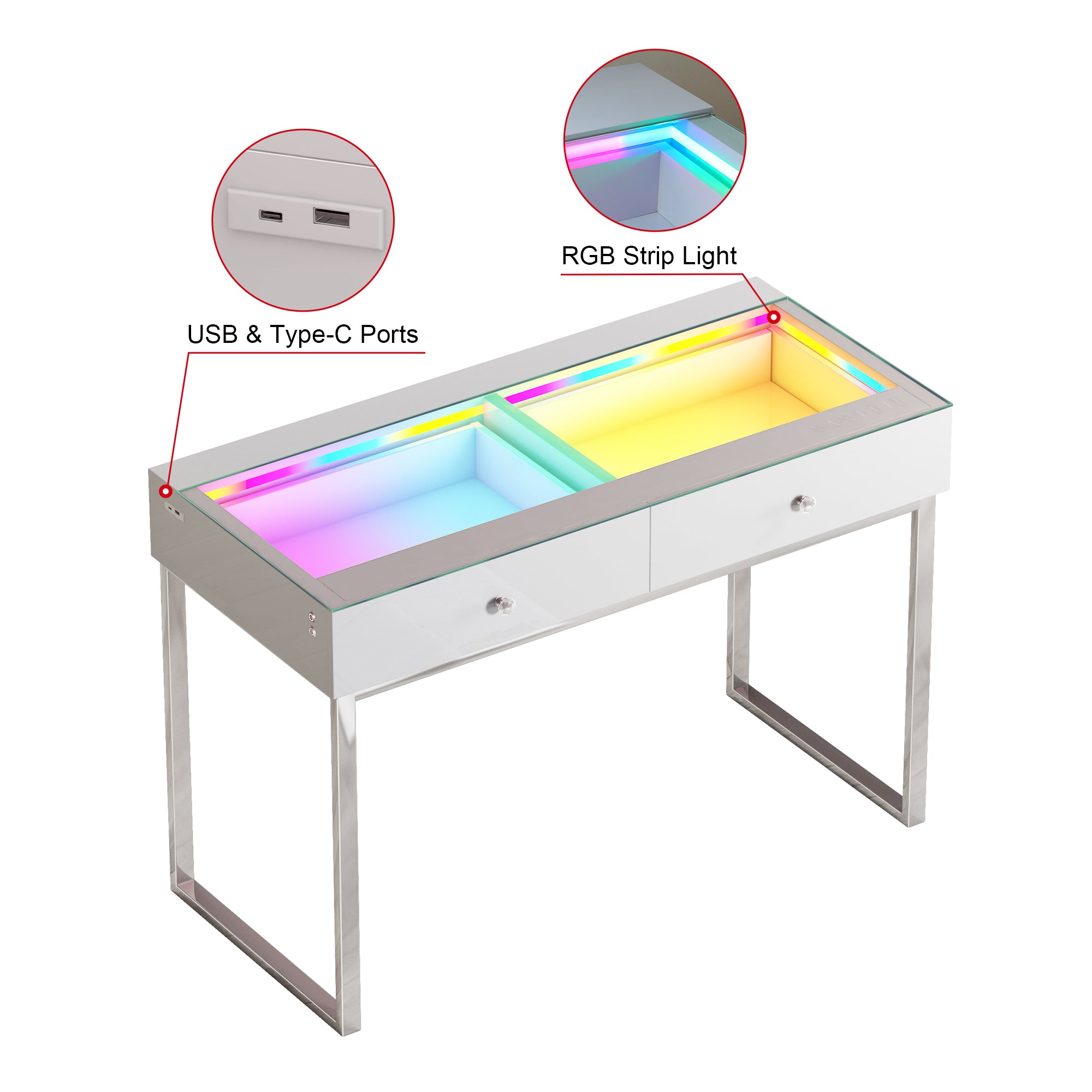 VANITII Alice RGB Vanity Desk Pro - 2 Storage Drawers