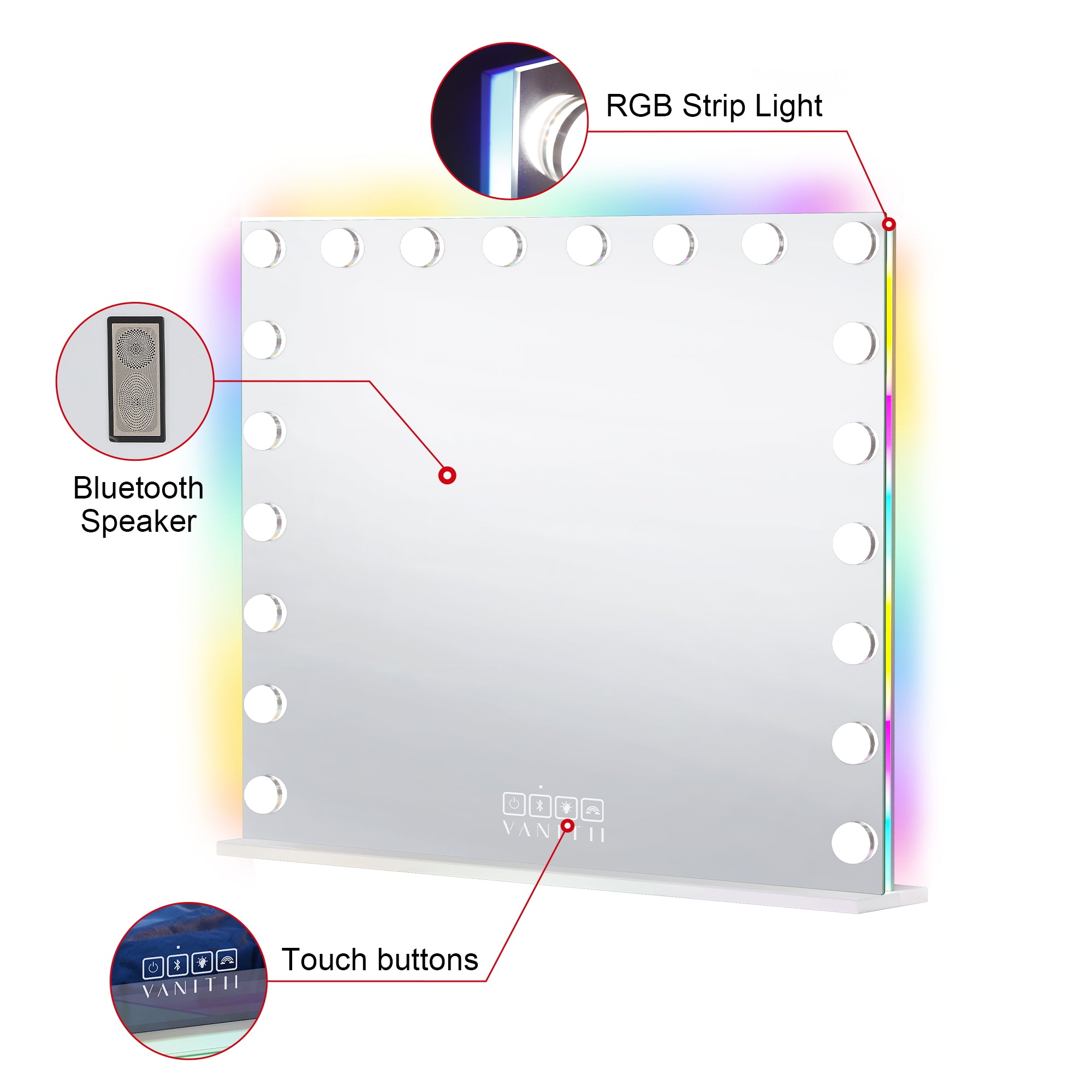 VANITII Mary Hollywood Vanity Mirror with RGB and Bluetooth Speaker