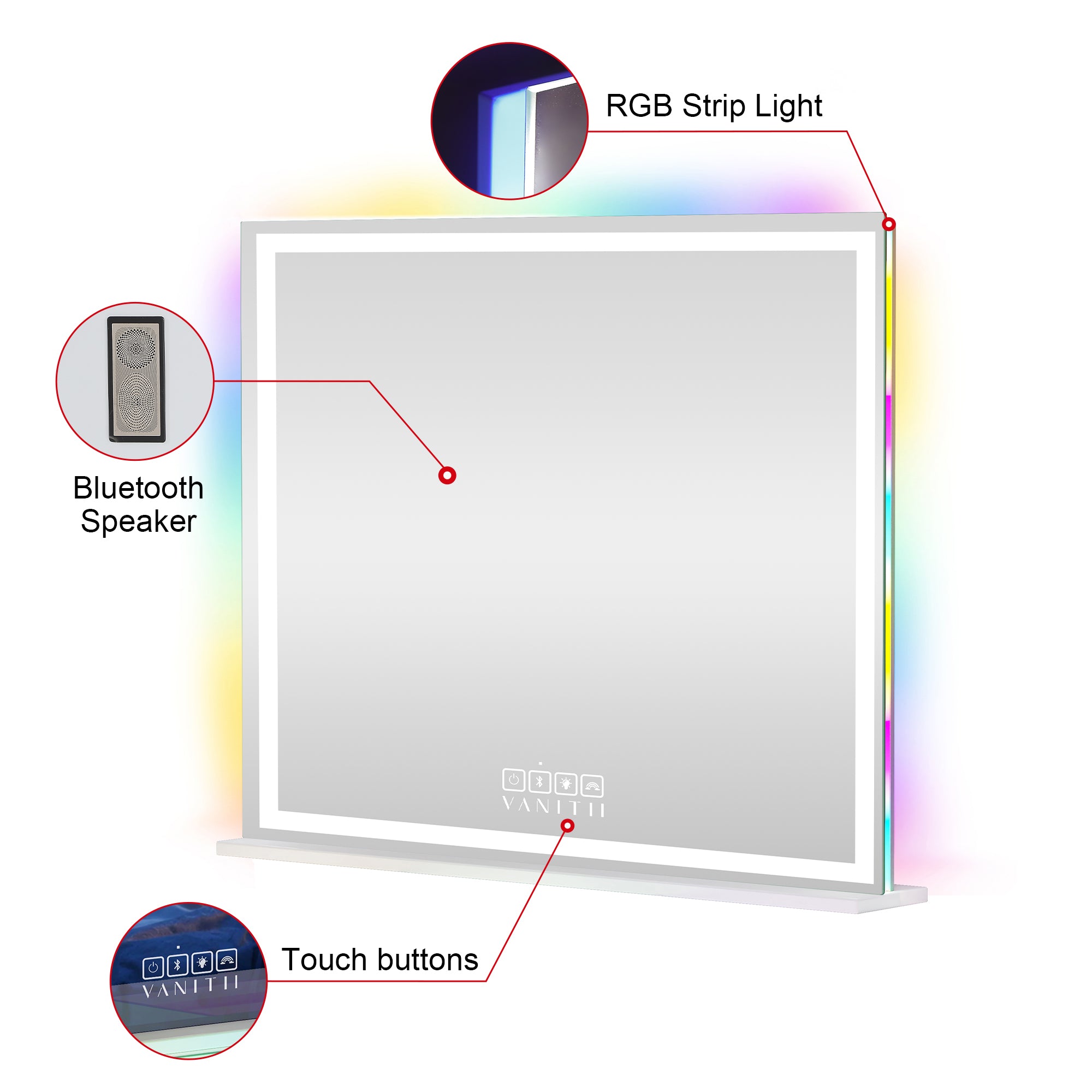 VANITII Luxury Hollywood Glow Vanity Mirror with RGB & Bluetooth Speaker