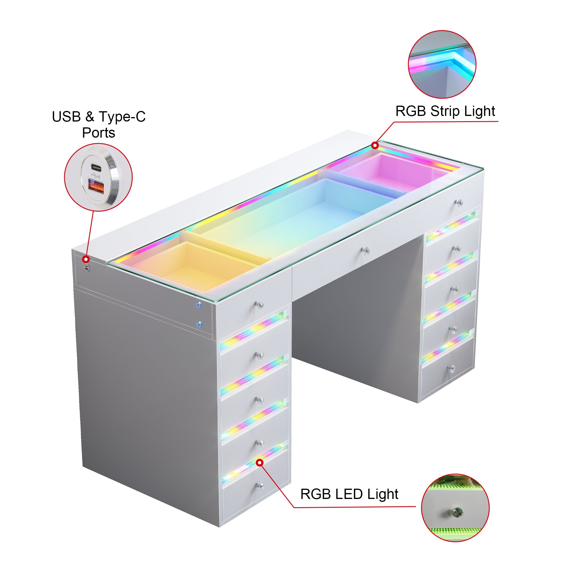 VANITII Fenair Vanity Desk with RGB light