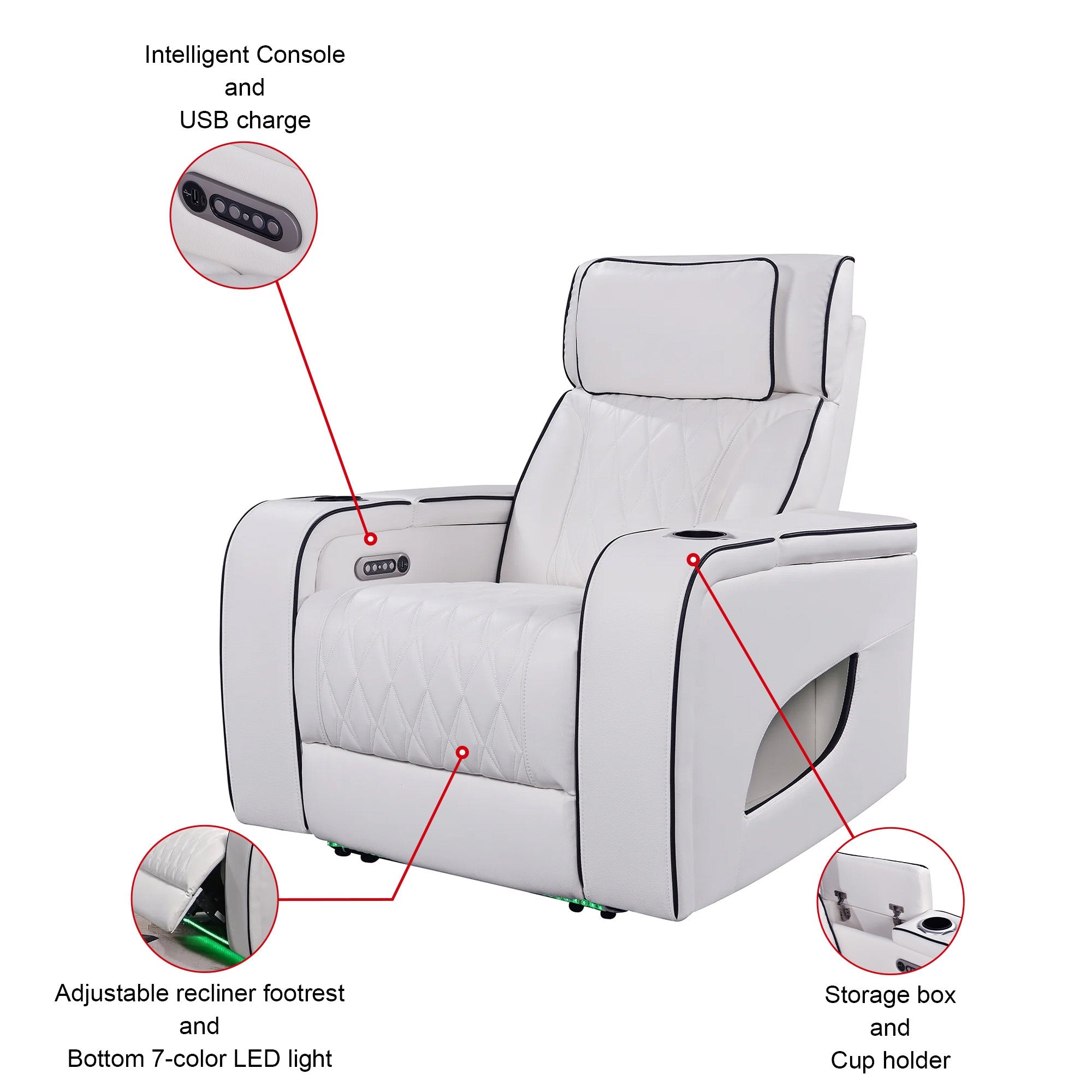 Jessie Power Recliner Chair - Modern Black Leather Armchair