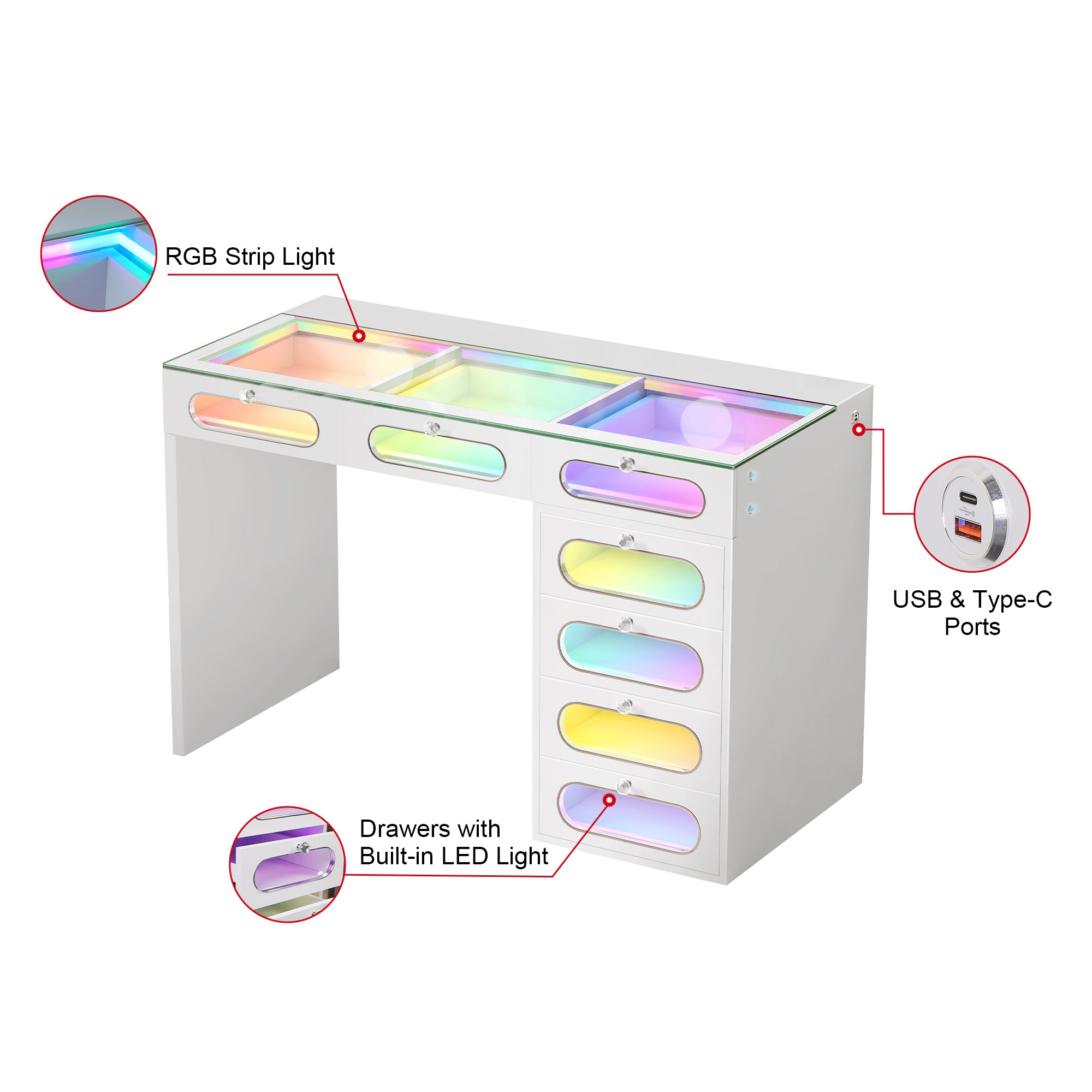New Release ! VANITII 7 Glass Fronted Drawers with Crystal Handles