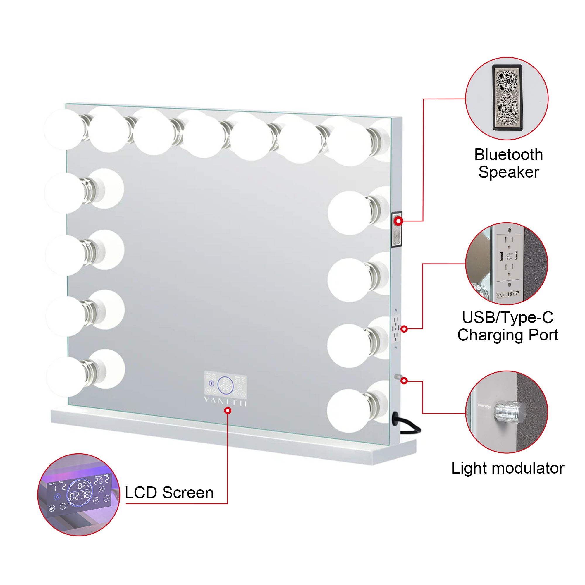 VANITII Marilyn Hollywood Vanity Mirror Pro Max with 15 Dimmable LED Bulbs