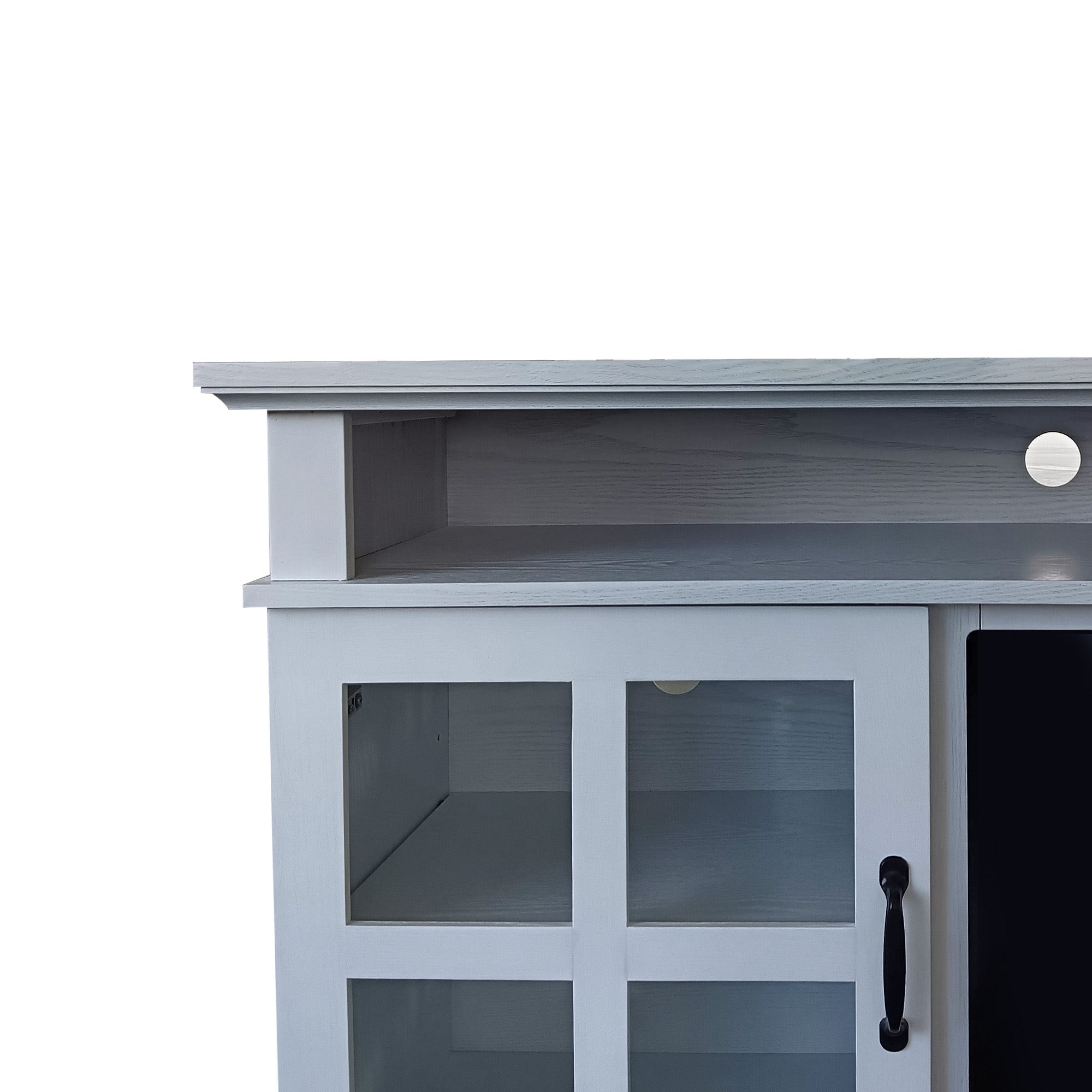 72” White Ash Wood Veneer Fireplace TV Stand with Bluetooth