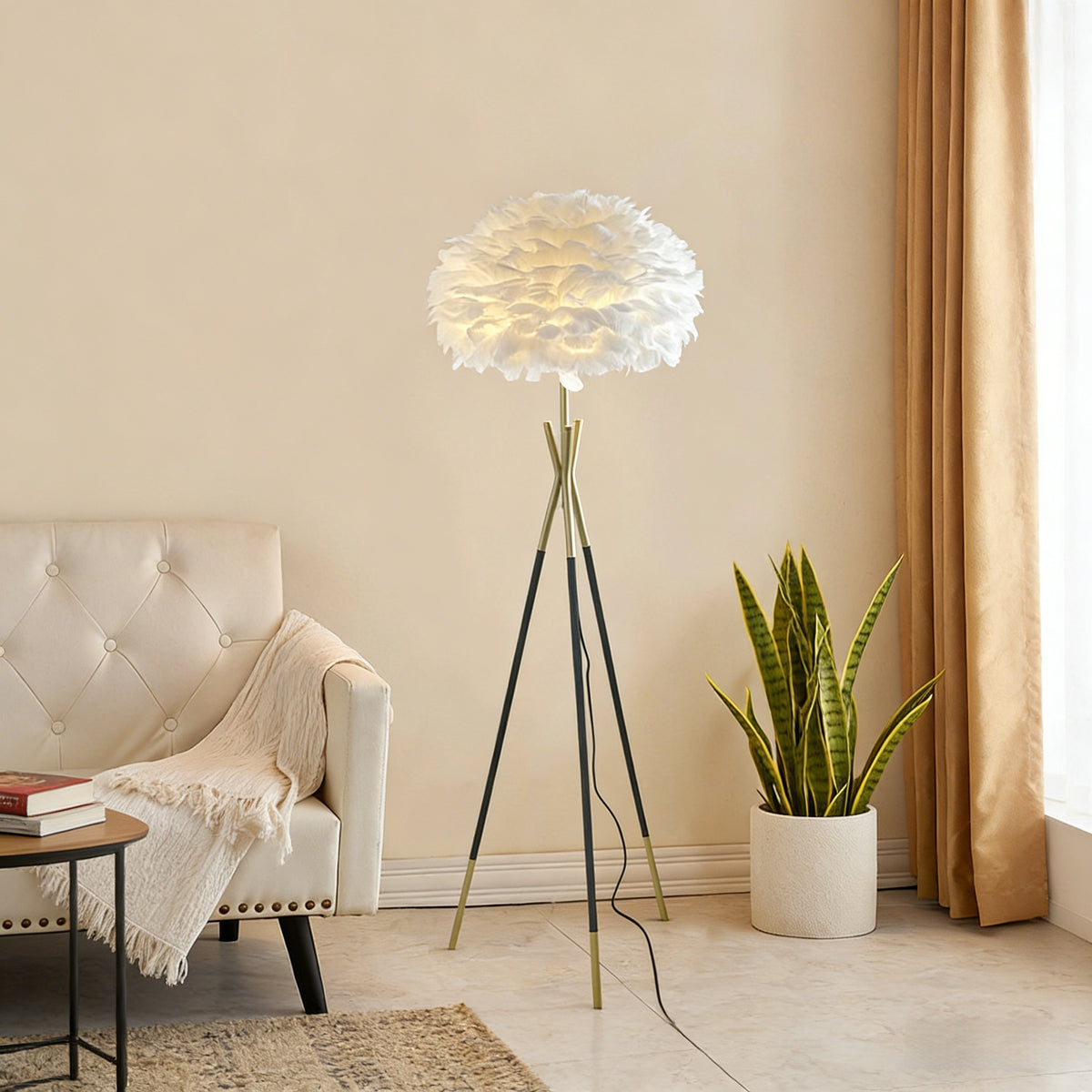Nordic Feather Floor Lamp, LED 3-Color Dimmable Remote Ambient Light