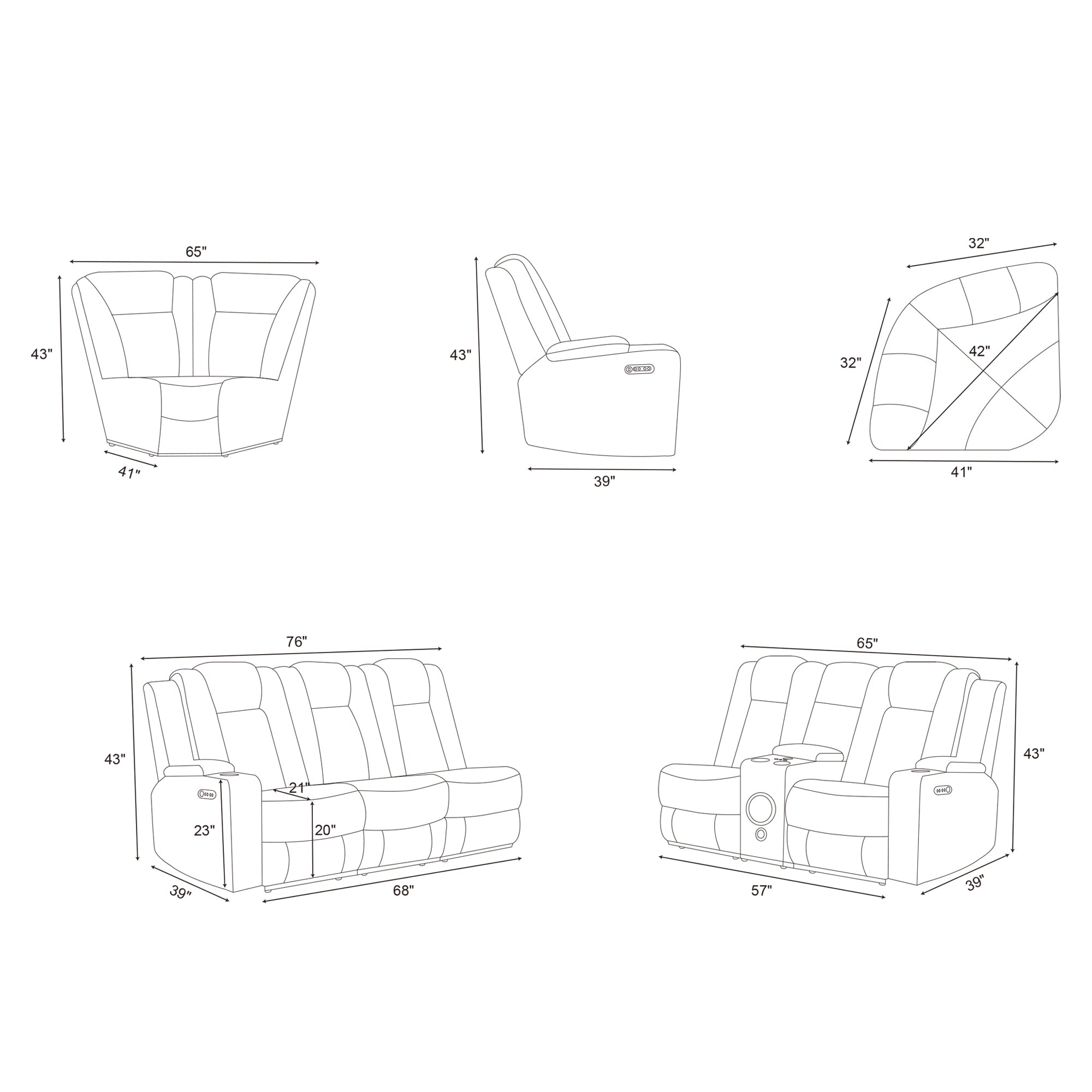 Power Recliner Sectional MC2855B Gray