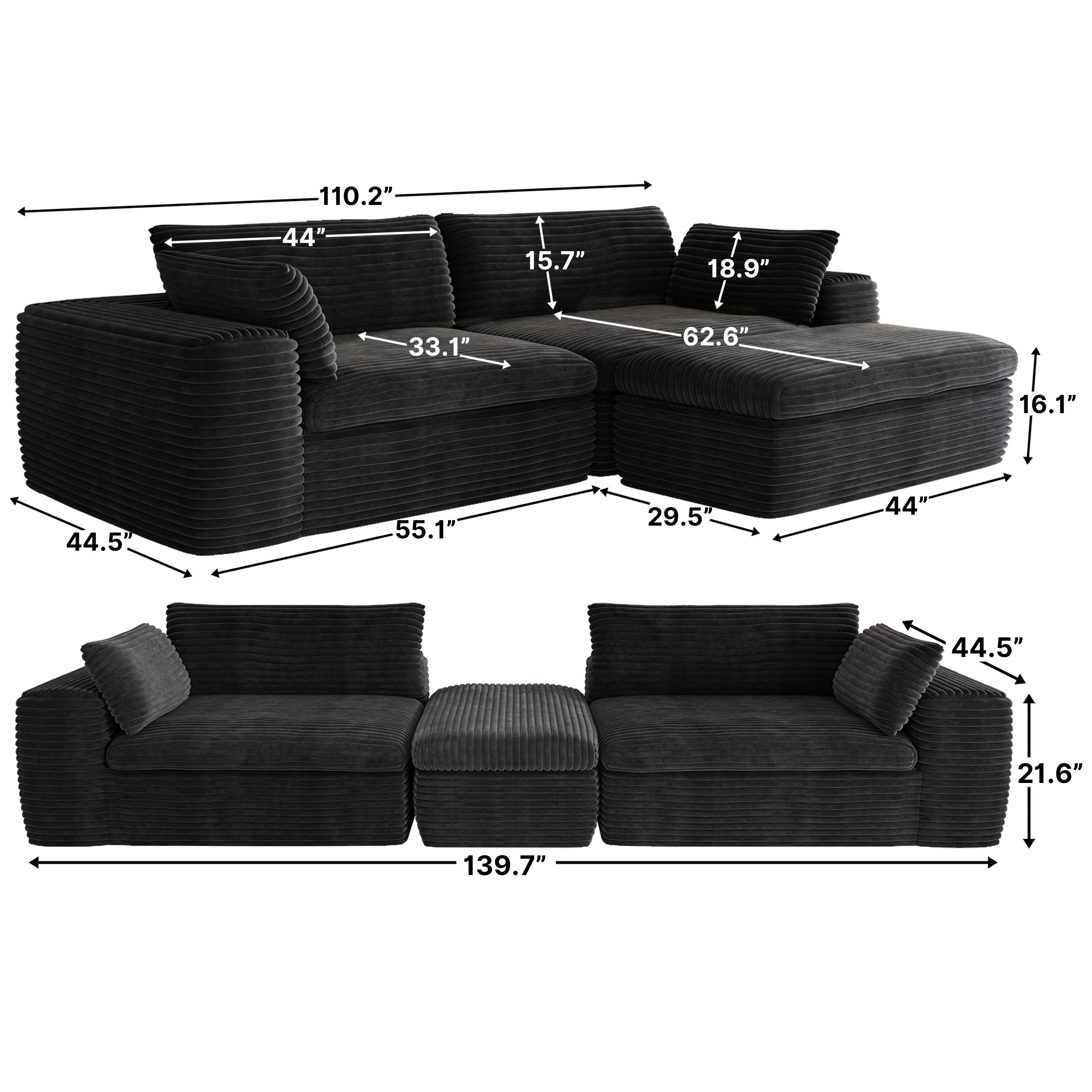 L shape Modular Sectional Sofa, Compressed Sectional Sofa, Compressed Sofa Couch Space-Efficient Design-Grey