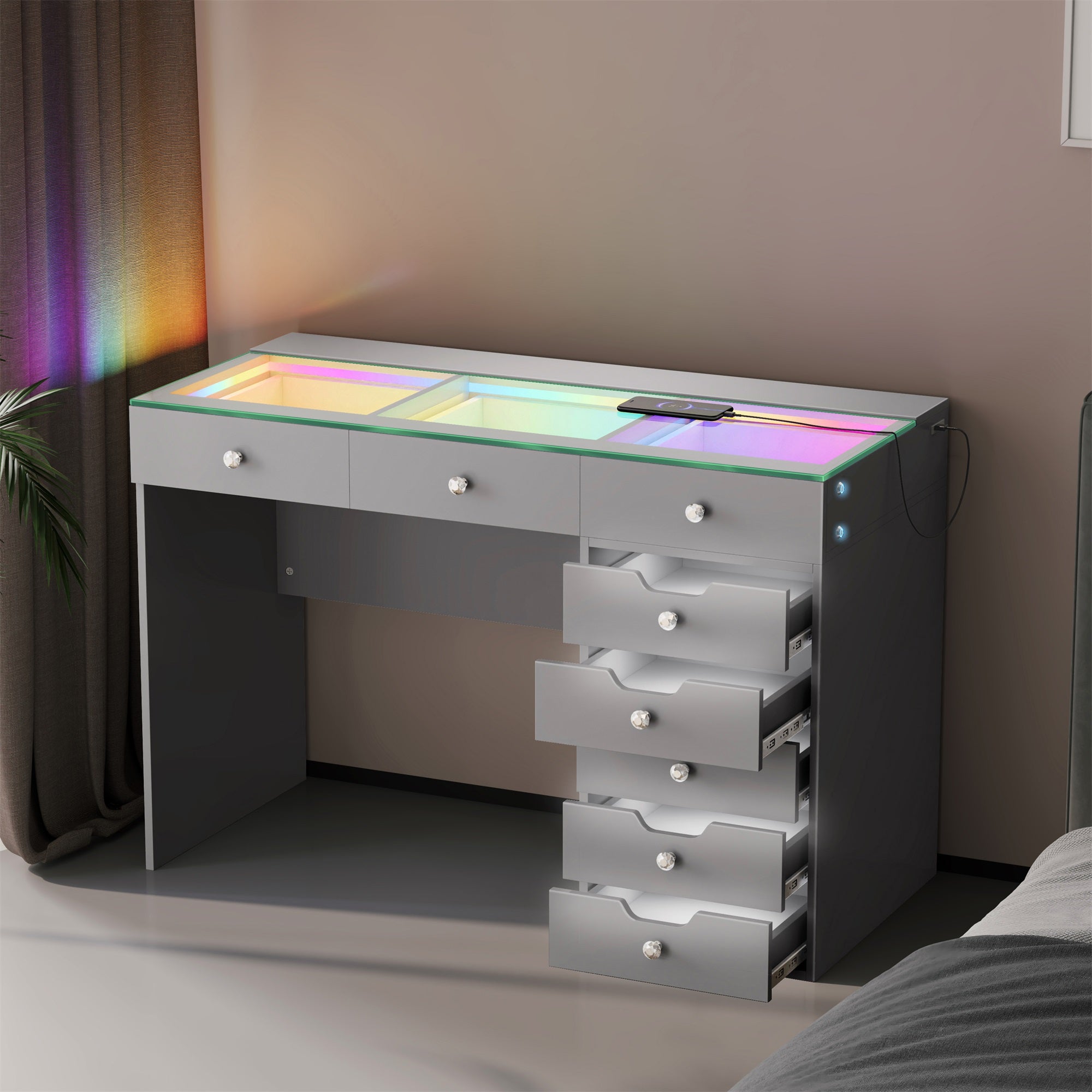 VANITII Diana RGB Vanity Desk with Light - 8 Storage Drawers