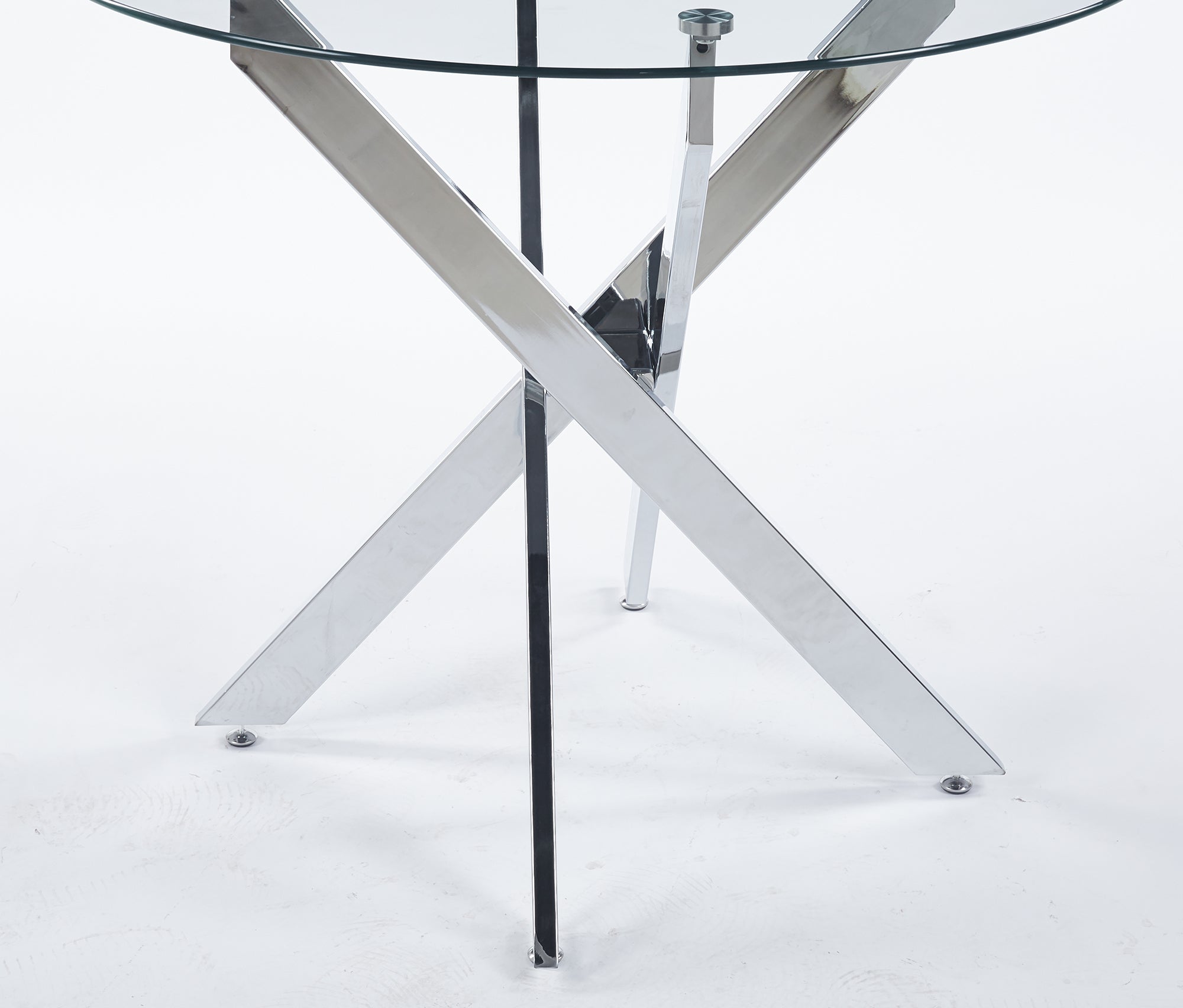 Modern Round Glass Dining Table - Chrome And Black Cross Legs