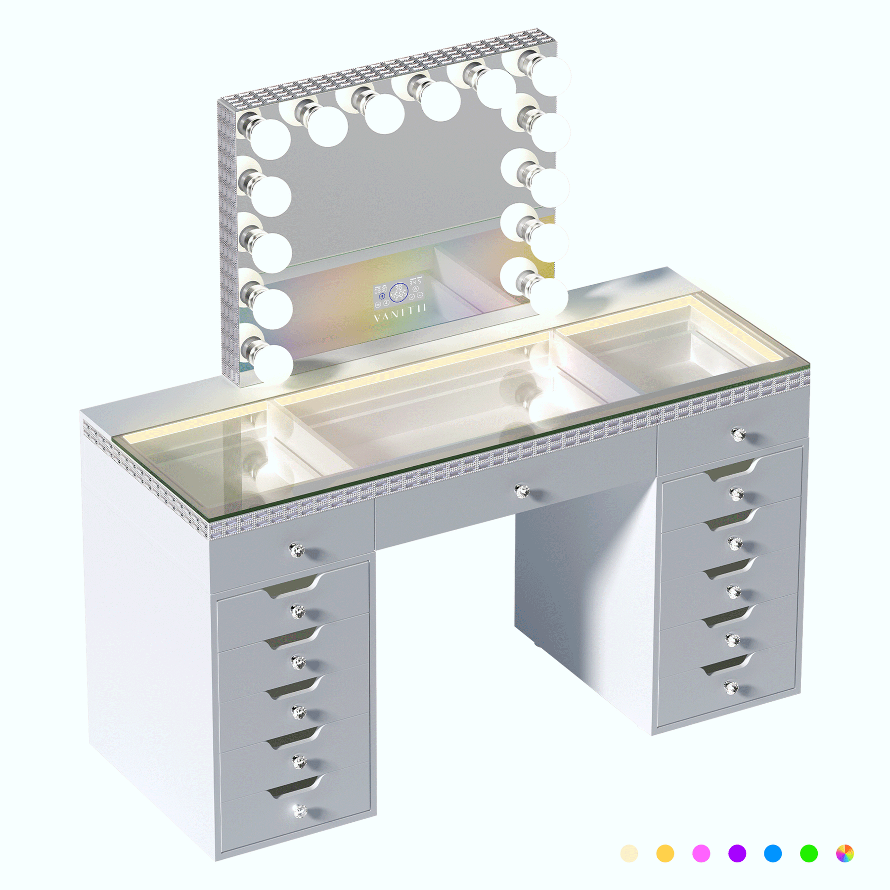 Angel Vanity Set Crystal LED Beauty Station With RGB Lighting System Angel Vanity Set Crystal Led Beauty Station With Rgb Lighting System