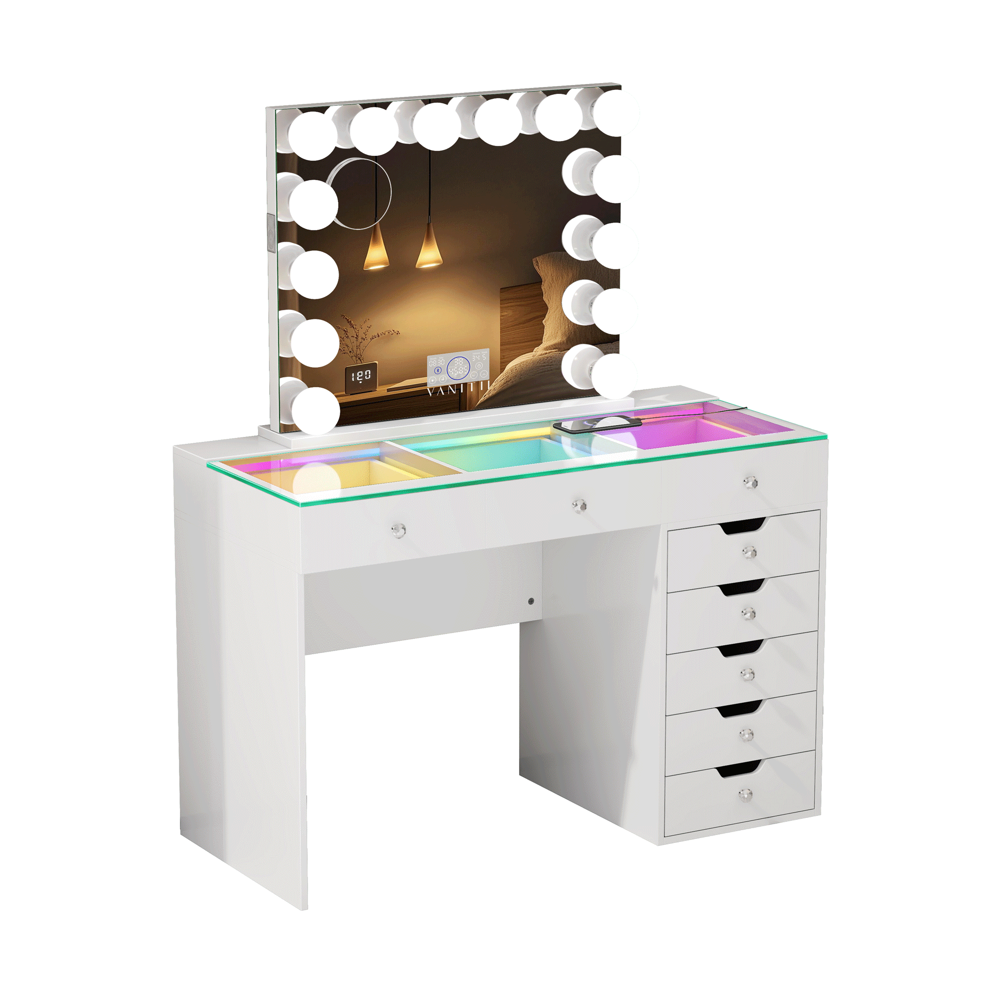 Promotion Deal!VANITII Diana Vanity Desk Set- 8 Storage Drawers with Vanity Mirror