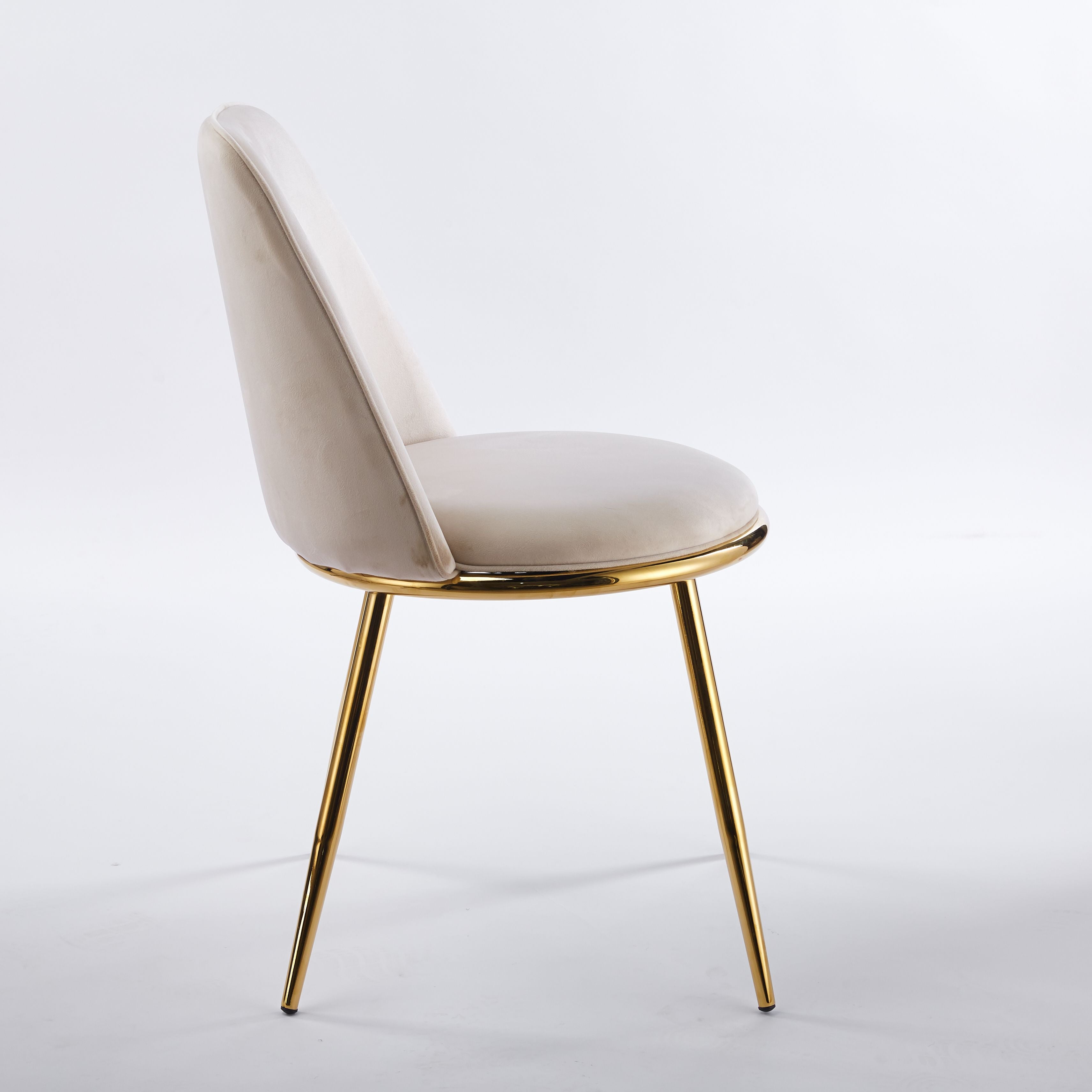 Modern Cream White Dining Chair  - Gold-Plated Metal Legs, Velvet Upholstery 2pCS/CTN