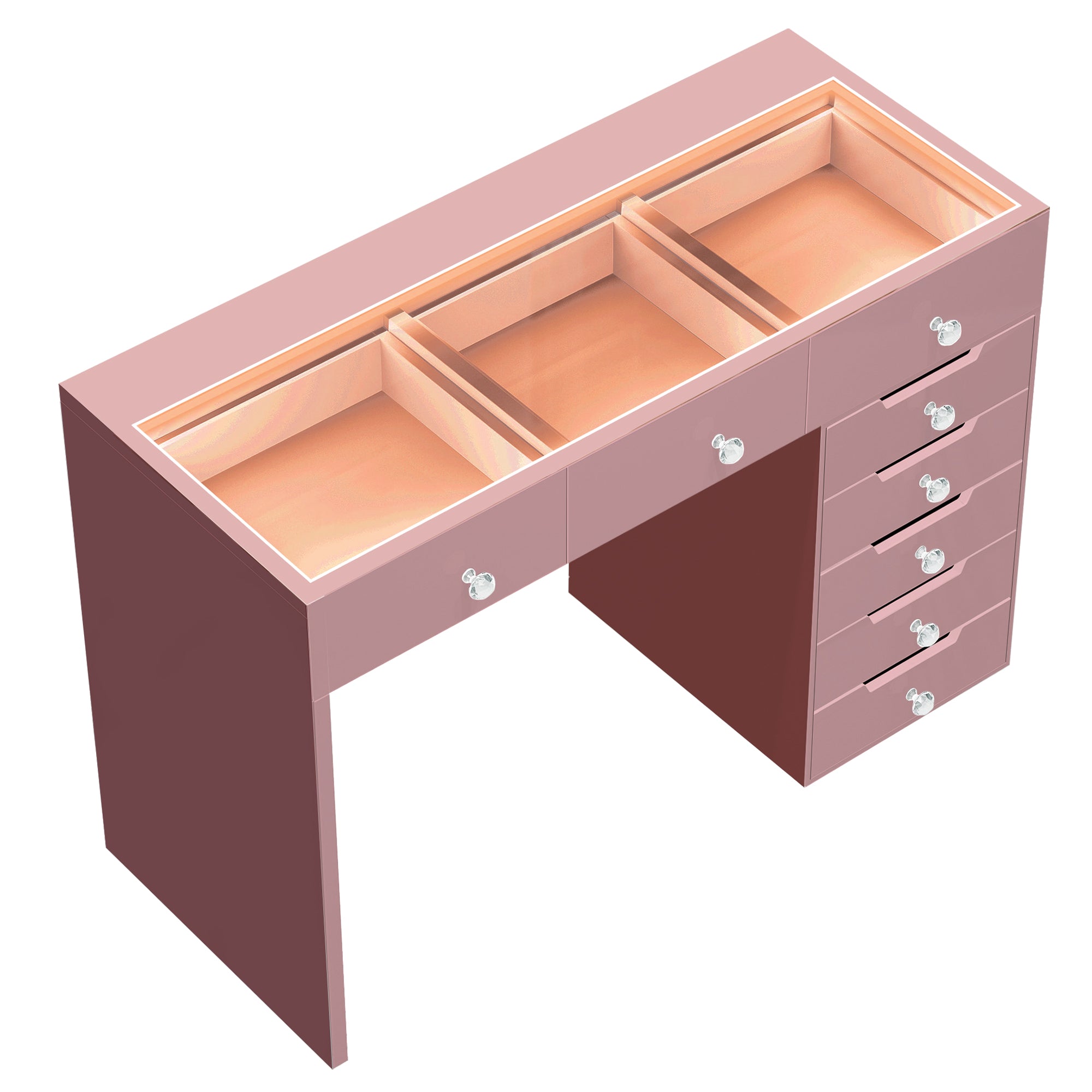 VANITII Diana Pink Vanity Desk - 8 Storage Drawers