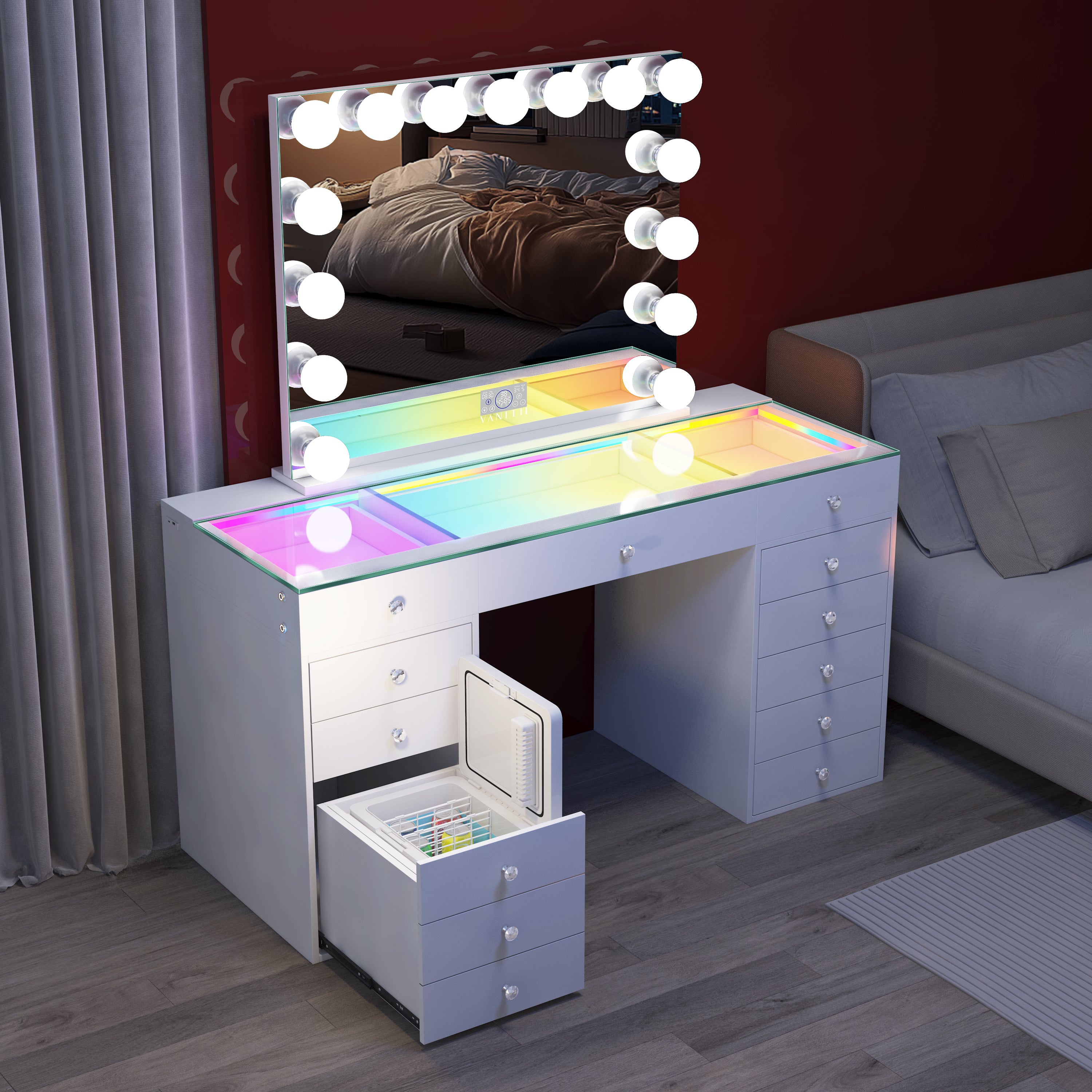 New Release ! VANITII Vanity Desk with Fridge