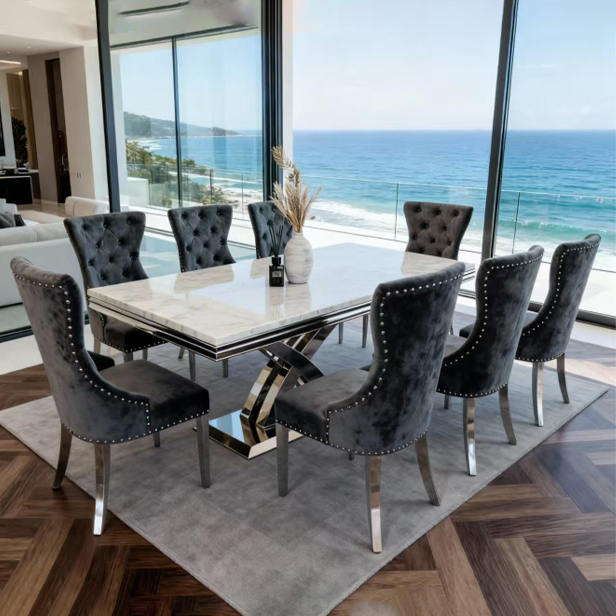 Rectangular Chrome Dining Marble Table PX07