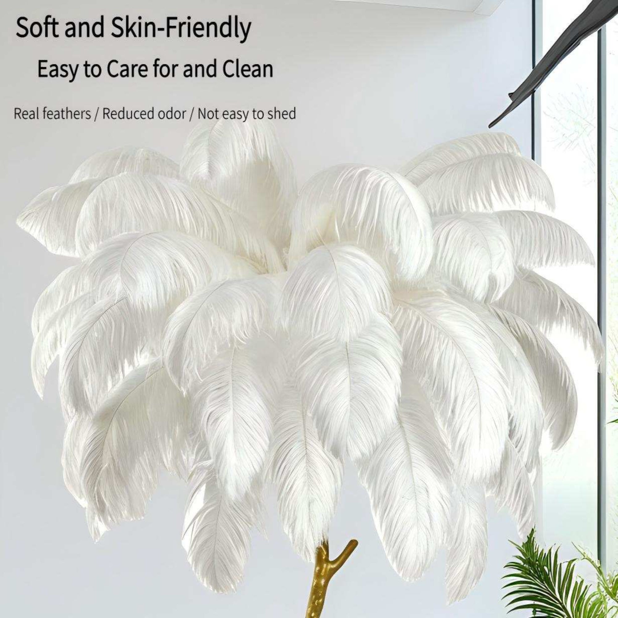 Ostrich Feather Floor Lamp | Golden 4-Light Branch