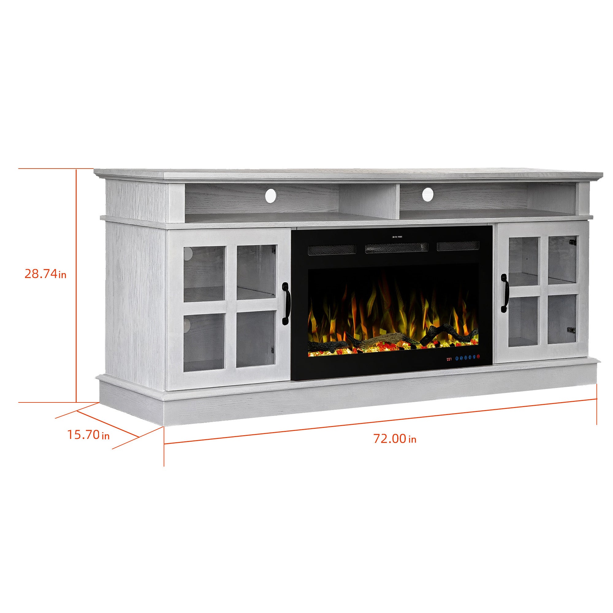 72” White Ash Wood Veneer Fireplace TV Stand with Bluetooth