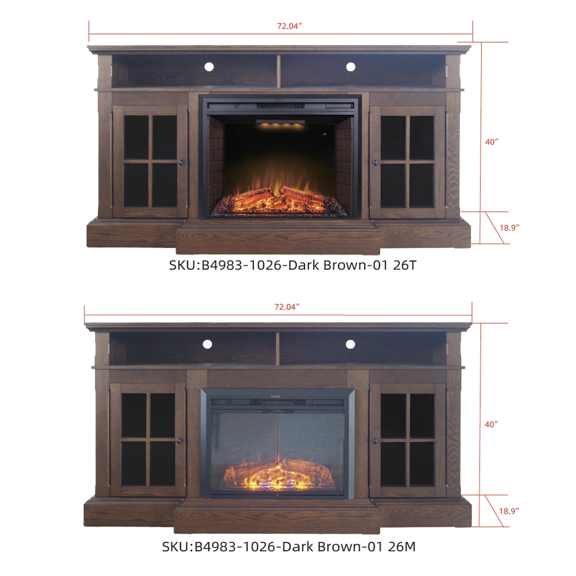 Dark Brown Birch Wood Veneer Fireplace TV Stand