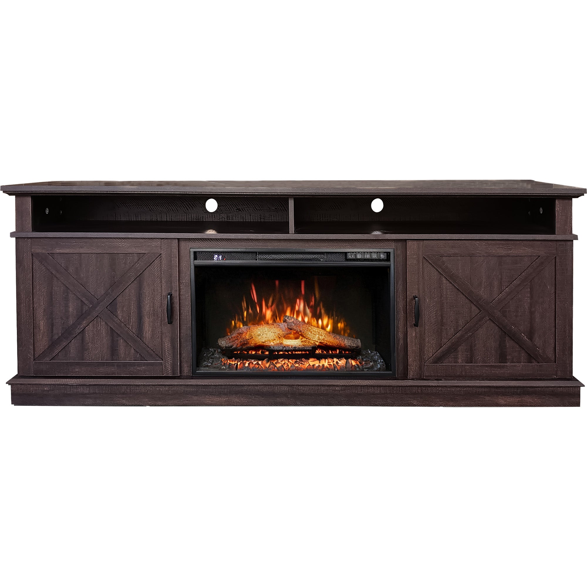 72" Brown Oak Melamine Veneer Fireplace TV stand with Bluetooth
