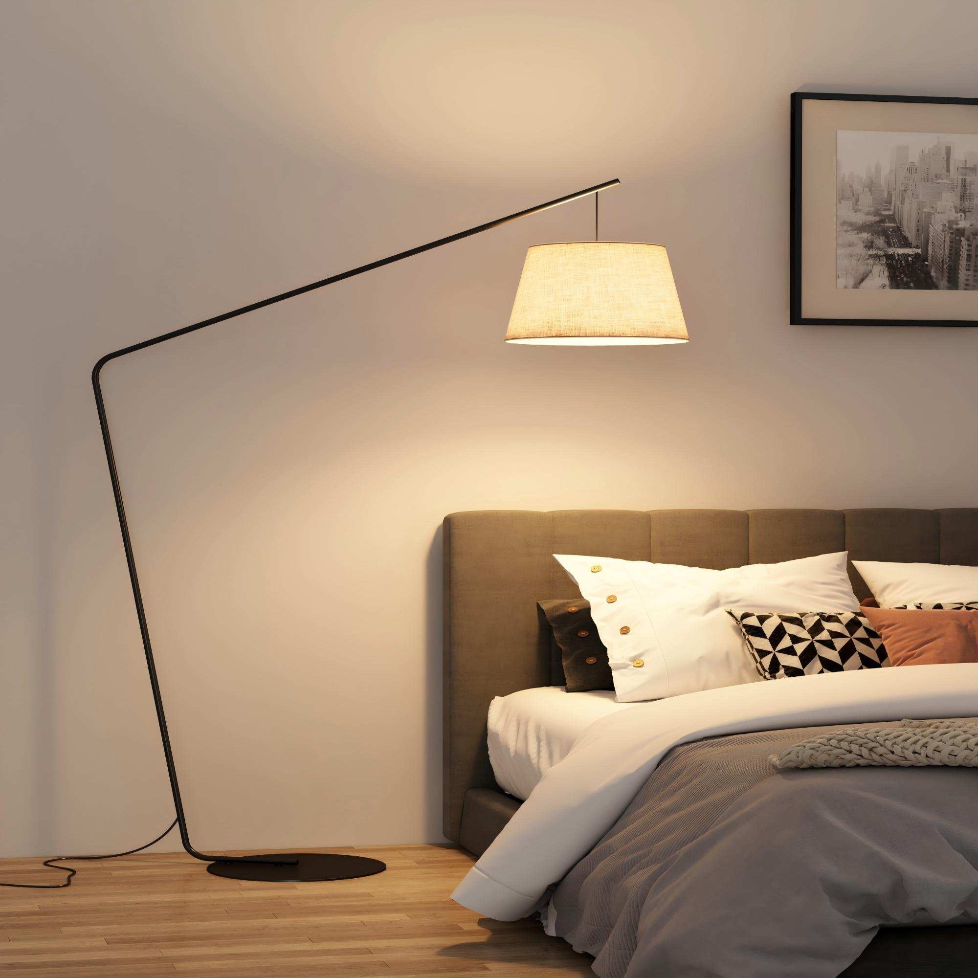 Modern 178cm Floor Lamp: Black Iron Frame & Linen Shade for Living Room/Bedroom (US Standard Plug)