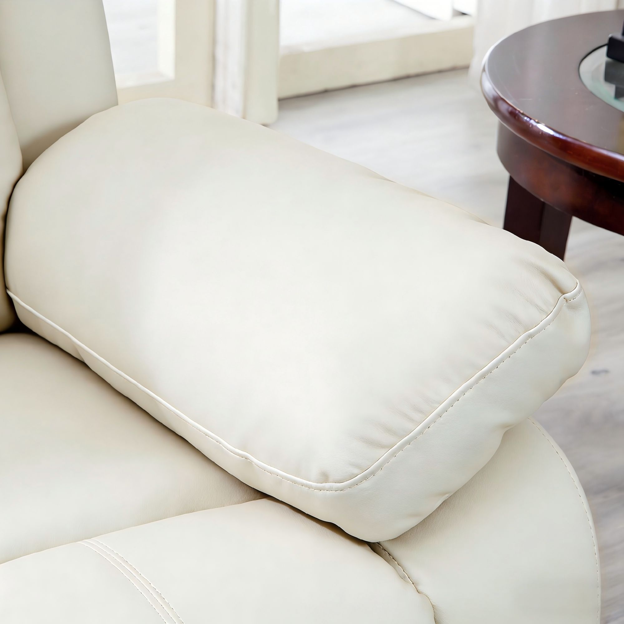 Lume Power Recliner 2-Seater Sofa in Ivory Faux Leather with Hidden Cupholders